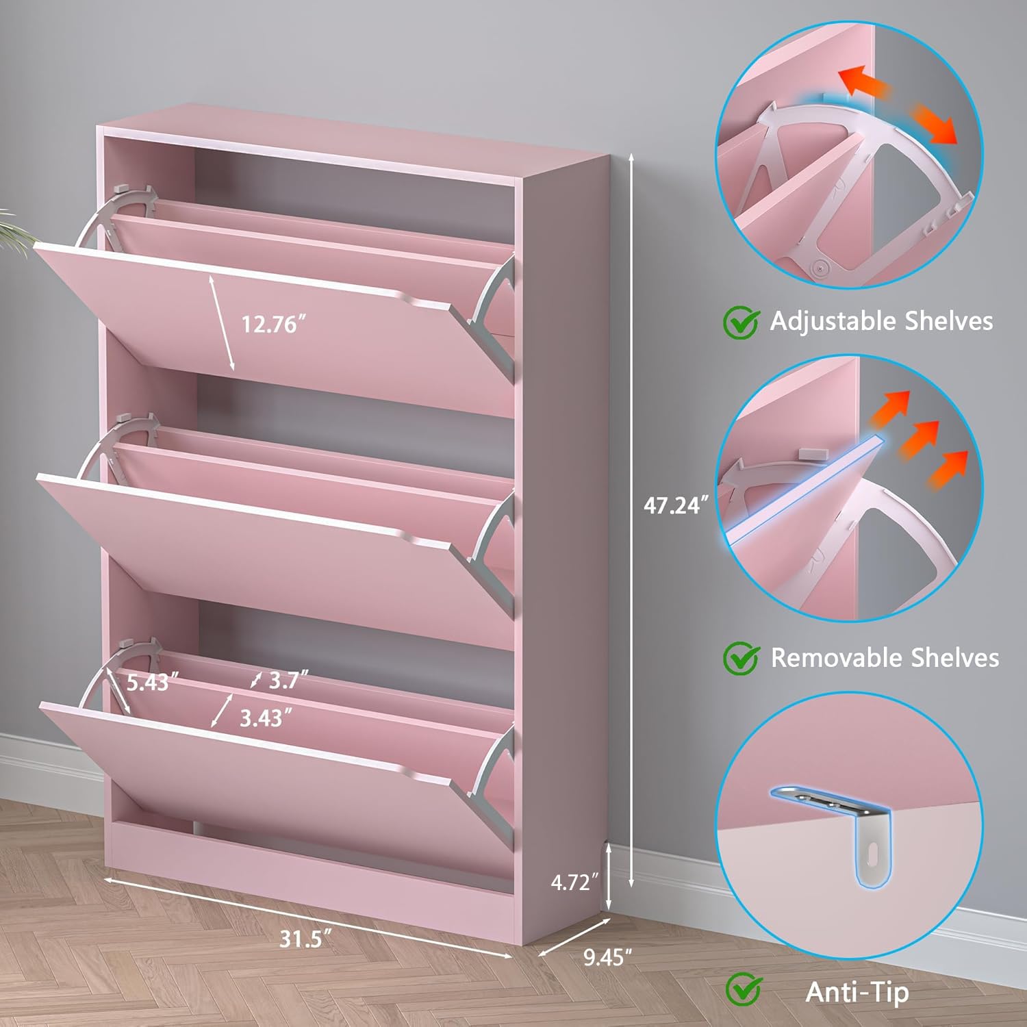 Shoe Cabinet with 3 Flip Drawers