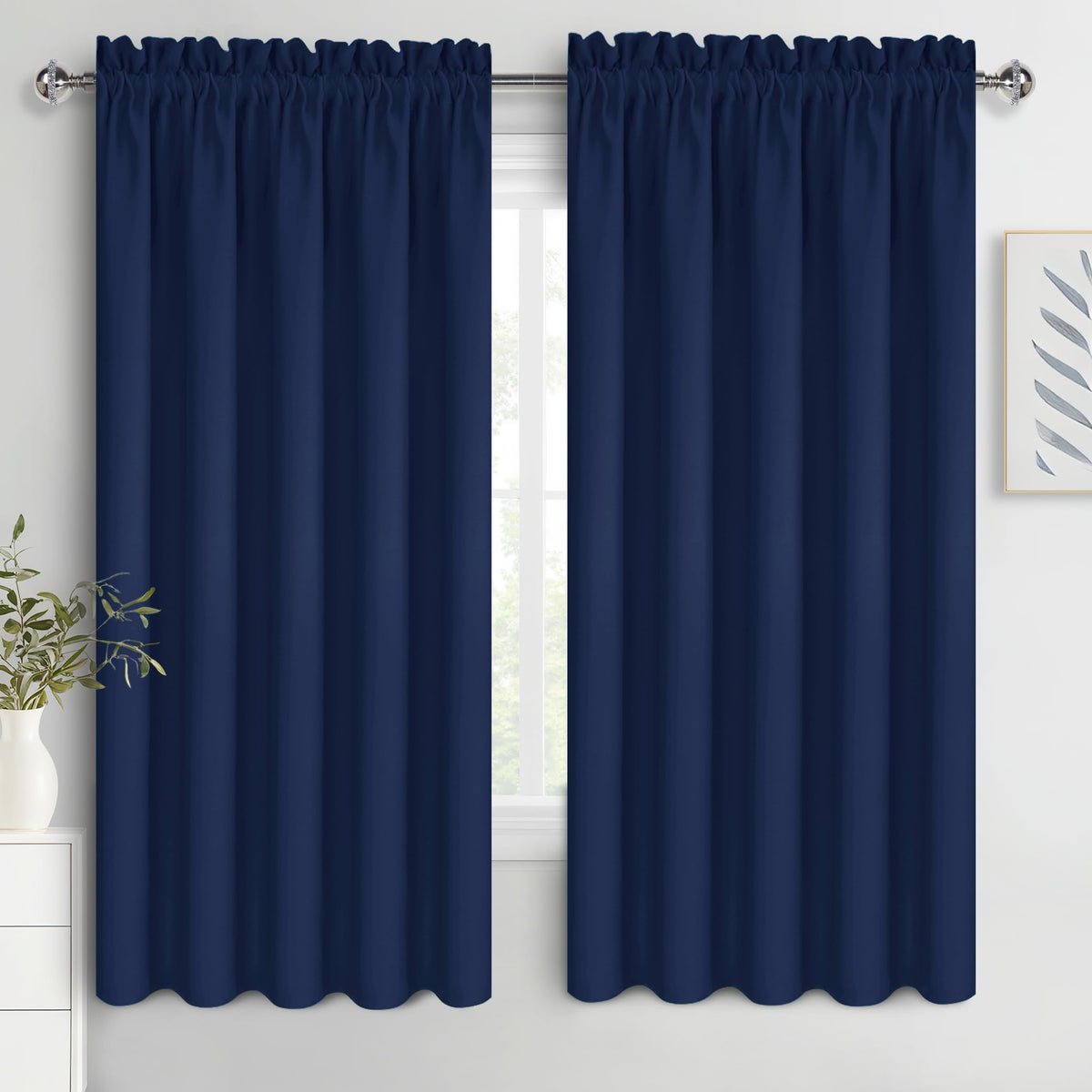 Wide Blackout Curtains for Bedroom 60 x 63 Inch Long Navy Blue