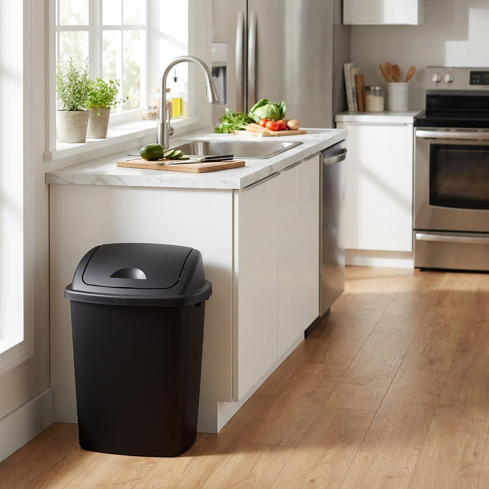 4 Pack 10 Gallon Kitchen Trash Can with Swing Lid (4 Count)