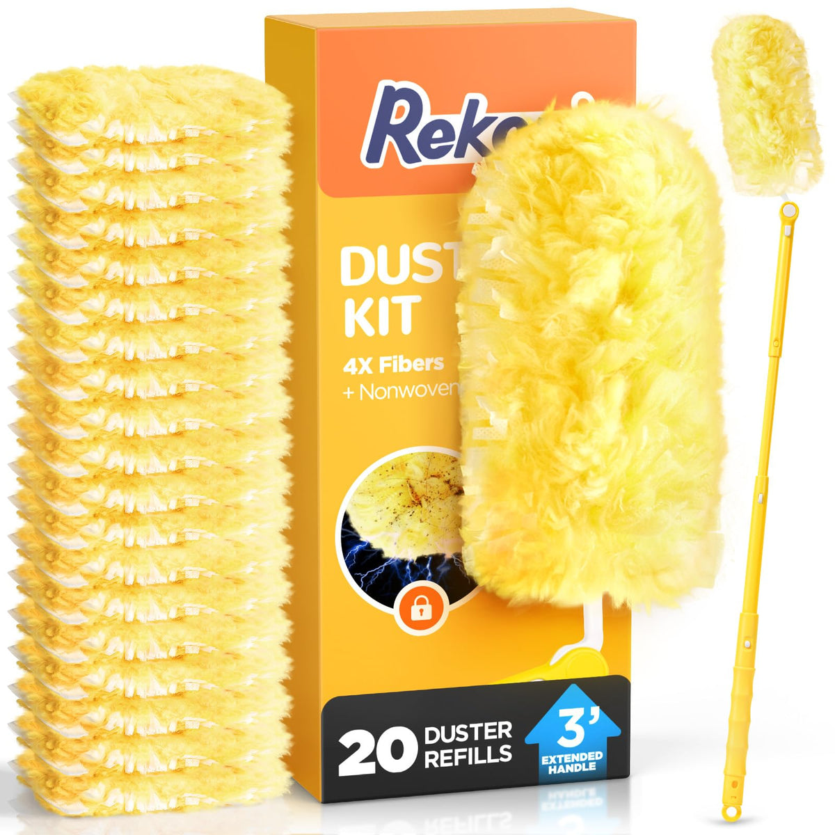Heavy Duty Duster Refill Kit for Swiffer Duster with 3 ft Extension Pole & 20 Count Refills