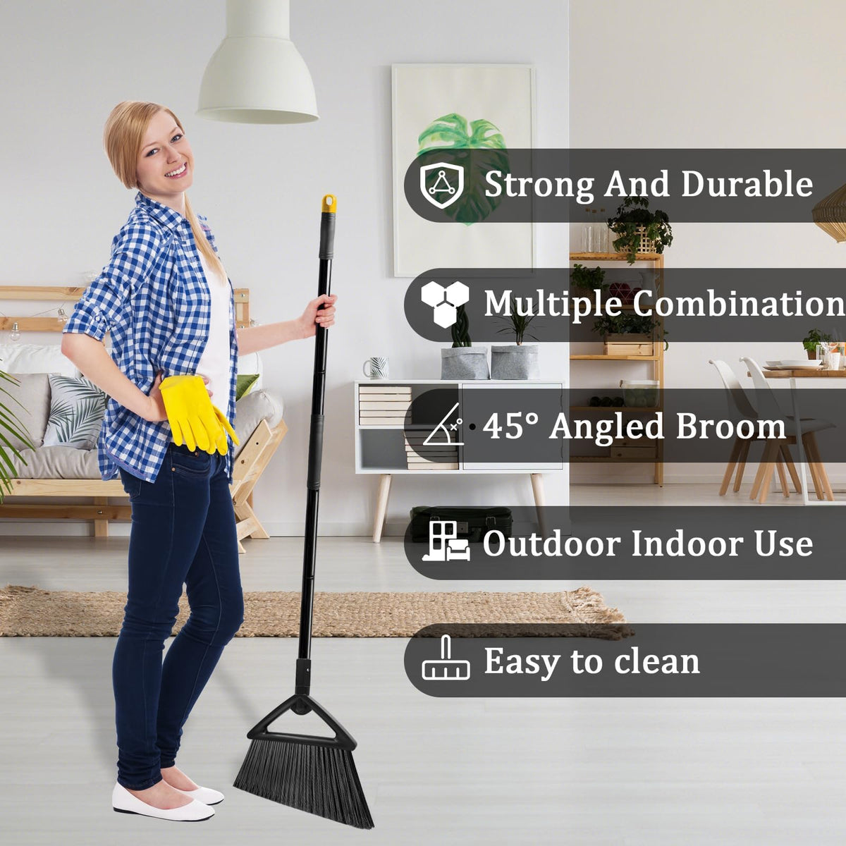 Heavy Duty Black Angle Broom with Long Handle