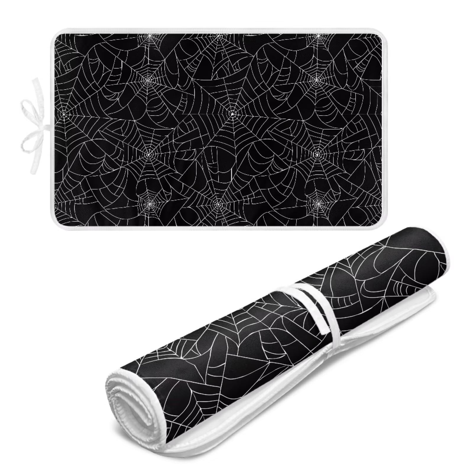 Spider Web Ironing Mat Black Heat Resistant Ironing Blanket Thick Portable Travel Ironing Pad for Table Top Washer and Dryer