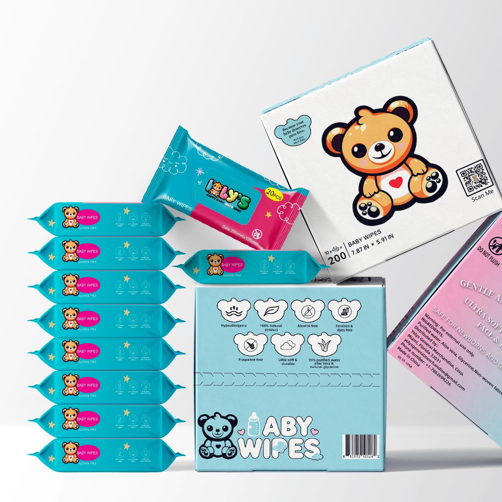 Baby Wipes Unscented Wet Wipes 99% Water Based with Aloe Vera Fragrance Free Travel Pack 20 ct Hypoallergenic Water wipes for Sensitive Skin Toallitas Húmedas para Bebés Bulk Available (8 Ounce)