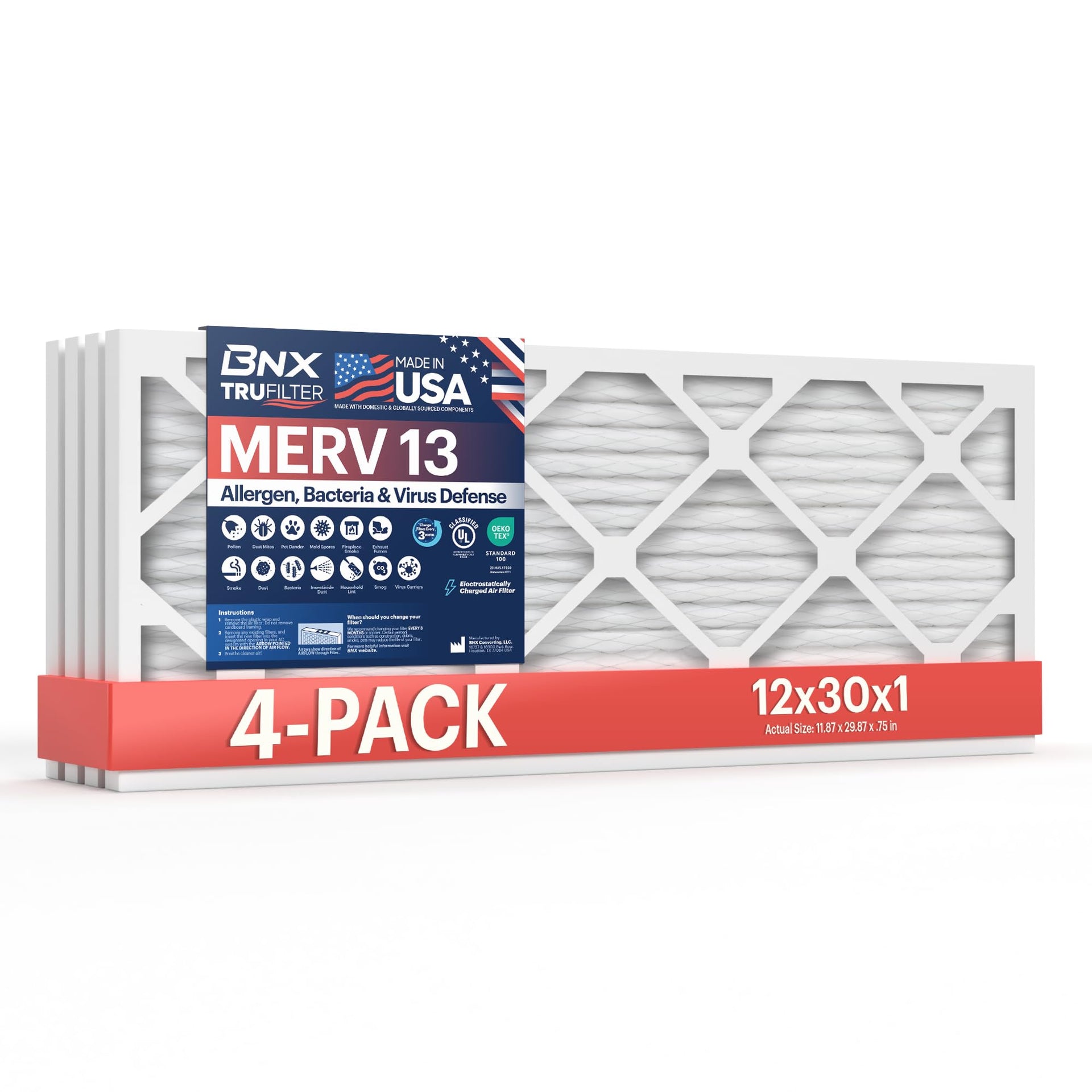 TruFilter 12x30x1 Air Filter MERV 13 (4 Count)