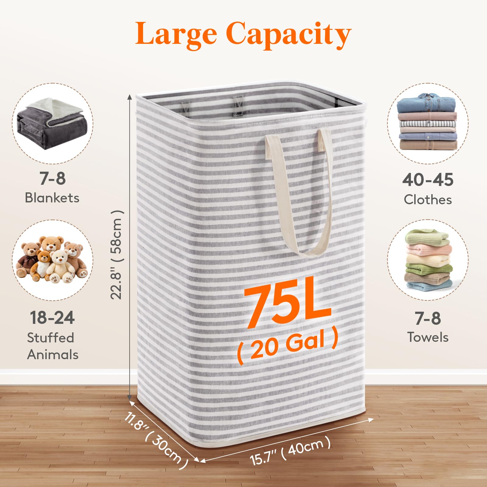 2 Packs Freestanding Clothes Hamper with Carry Handles (2 Count)