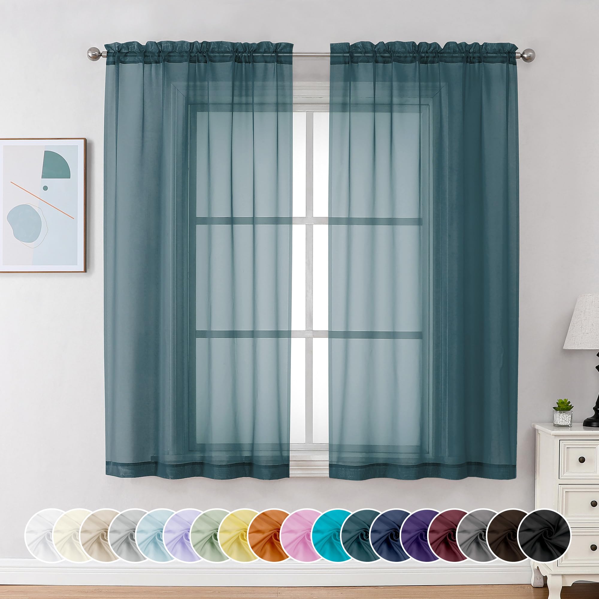 Stone Blue Sheer Curtains 54 Inch Long 2 Panels (2 Count)