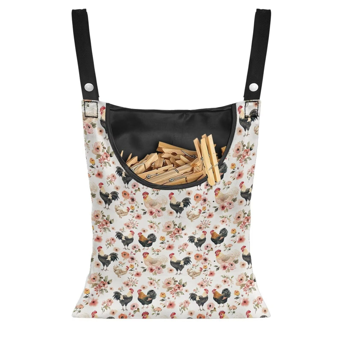 Chicken Clothespin Bag Flower Clothespin Storage with Hanger Hook Canvas Clothespins Bag with Large Opening Space