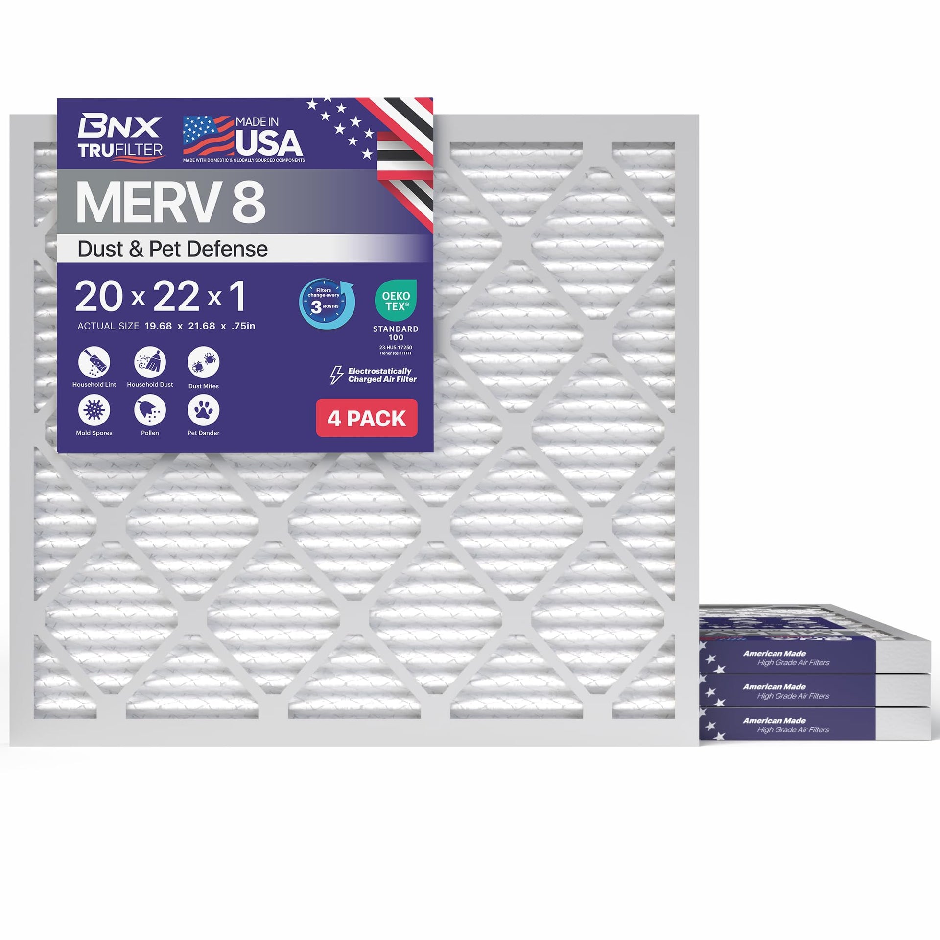 TruFilter 20x22x1 Air Filter MERV 8 (4 Count)