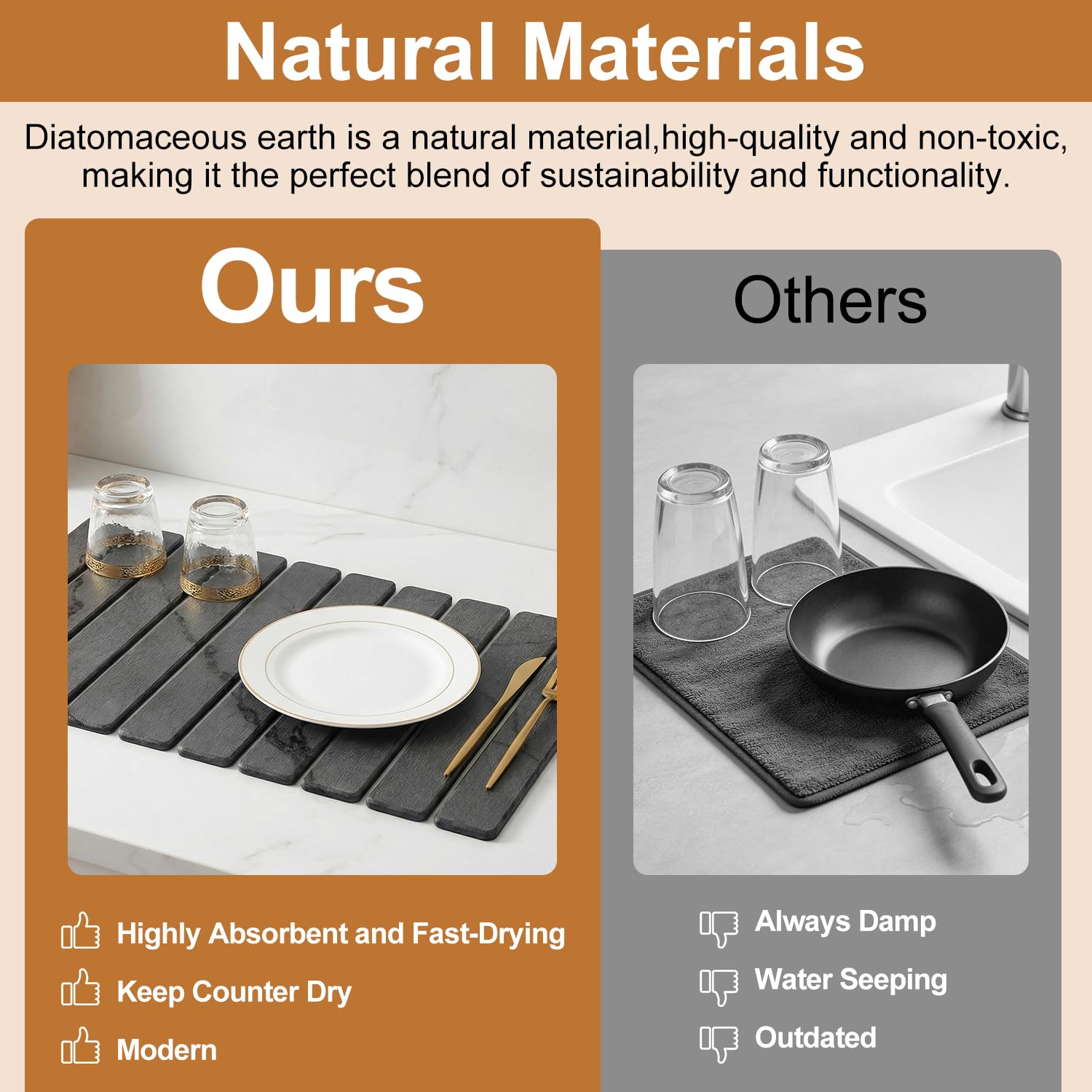 3 Large Stone Drying Mat for Kitchen Counter Black Quick Dry Stone Dish Mat (3 Count)