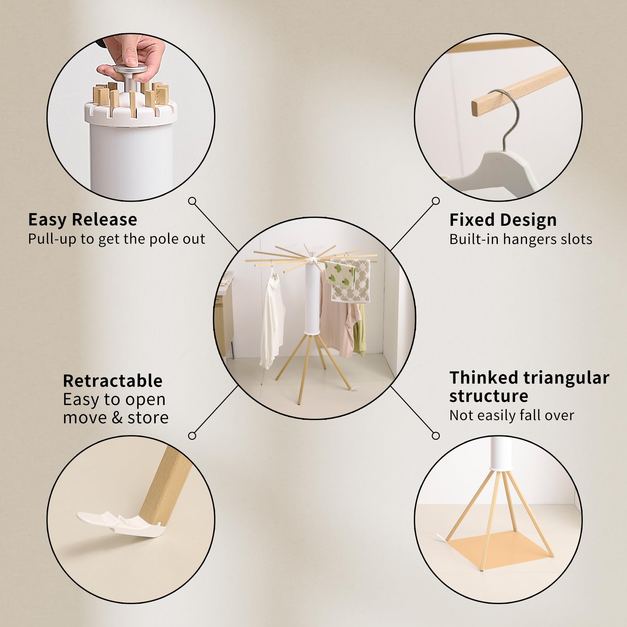 Foldable Clothes Drying Rack with Wooden 12 Rods