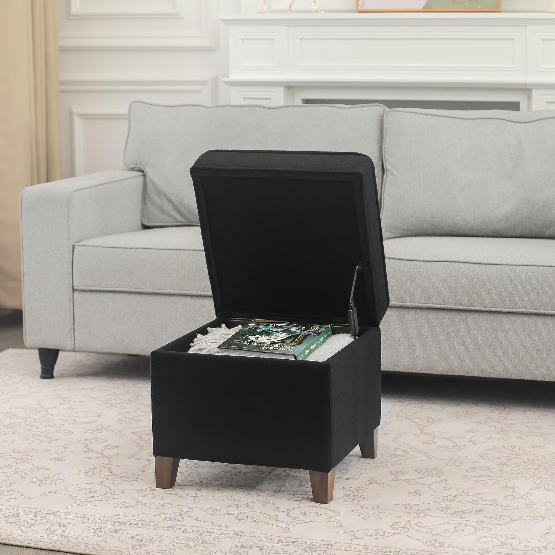 17.5" Square Fabric Ottoman with Storage