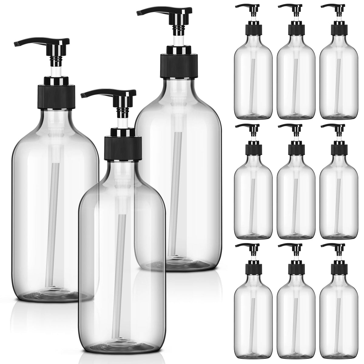 12 Pack Clear Plastic Pump Bottles Soap Dispenser (12 Count)