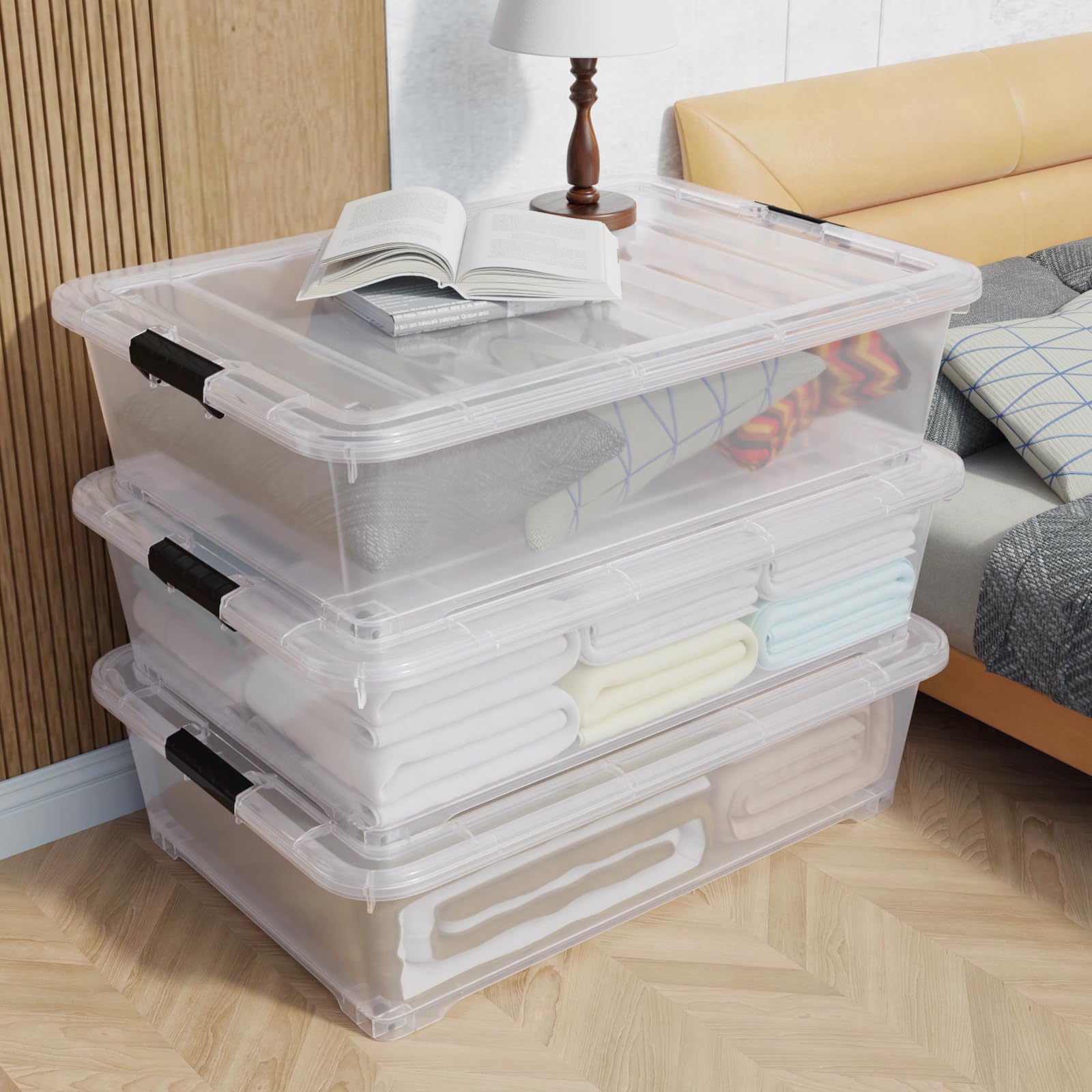 50 Qt Under Bed Storage Bins with Wheels (3 Count)