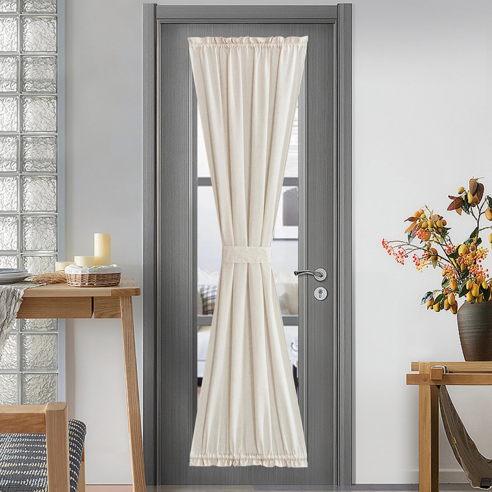 Natural French Sheer Door Curtains 80 inches Long for Privacy