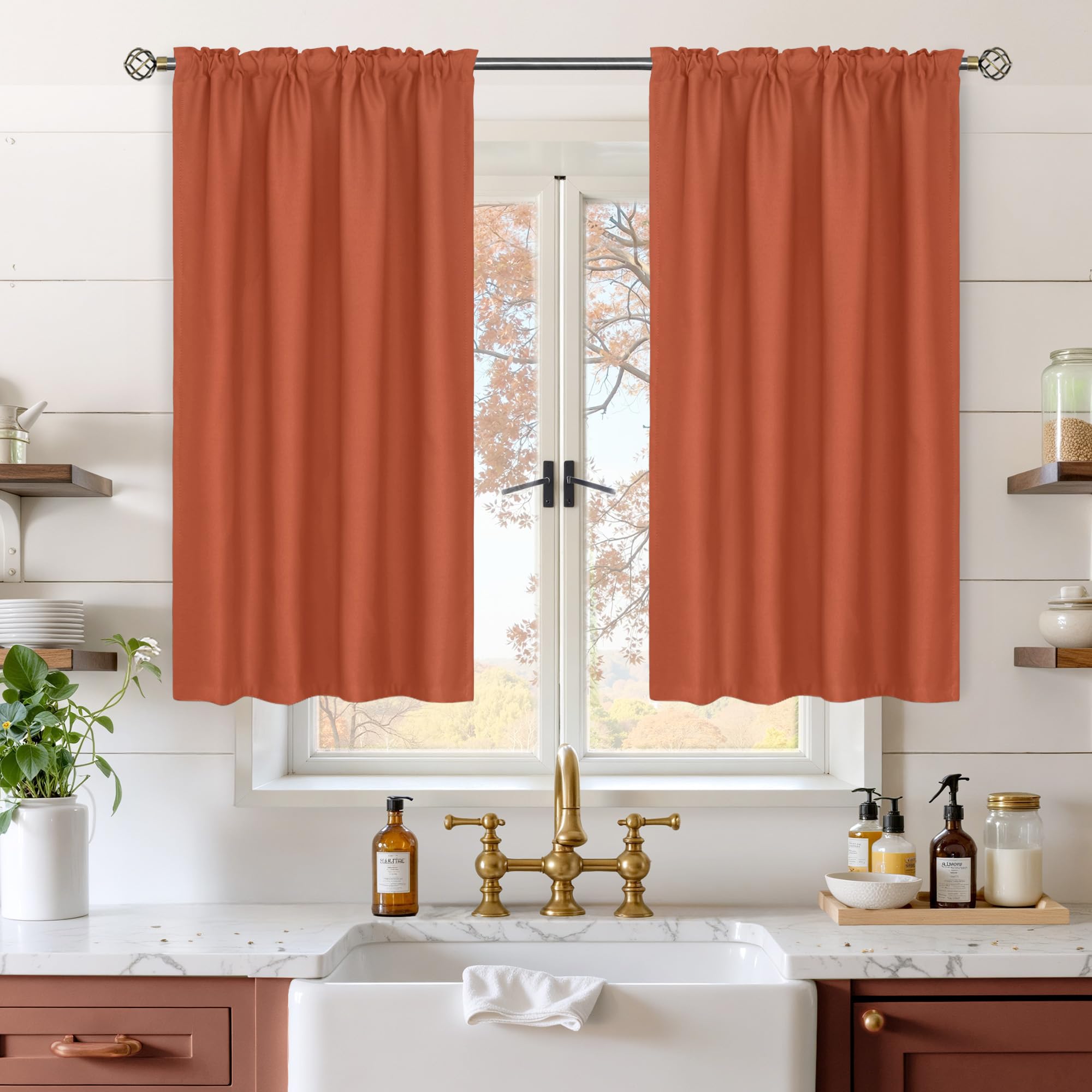 Terracotta Blackout Curtains 45 Inch Length for Bedroom (2 Count)