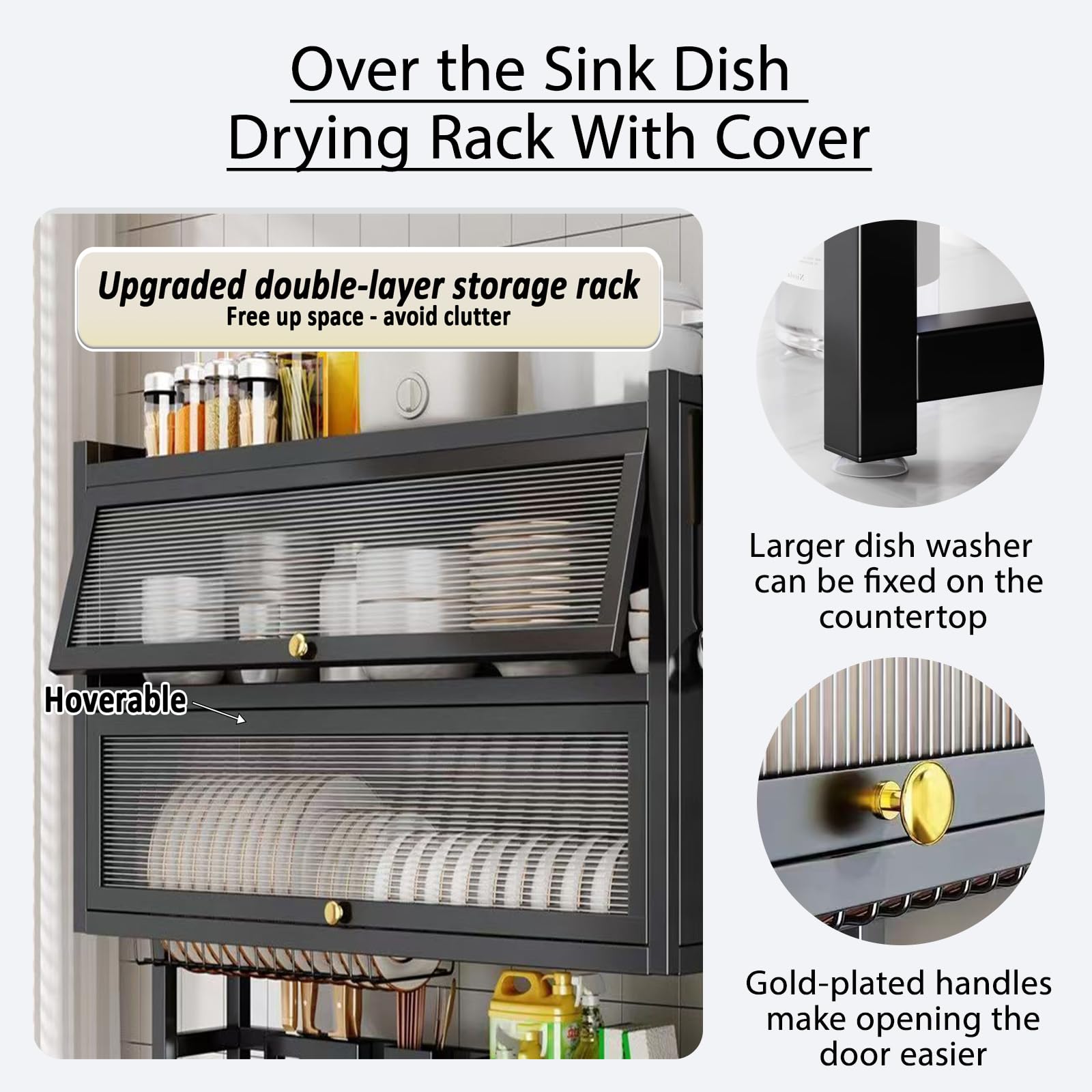 Dish Drying Rack 4 Tiers with Cover