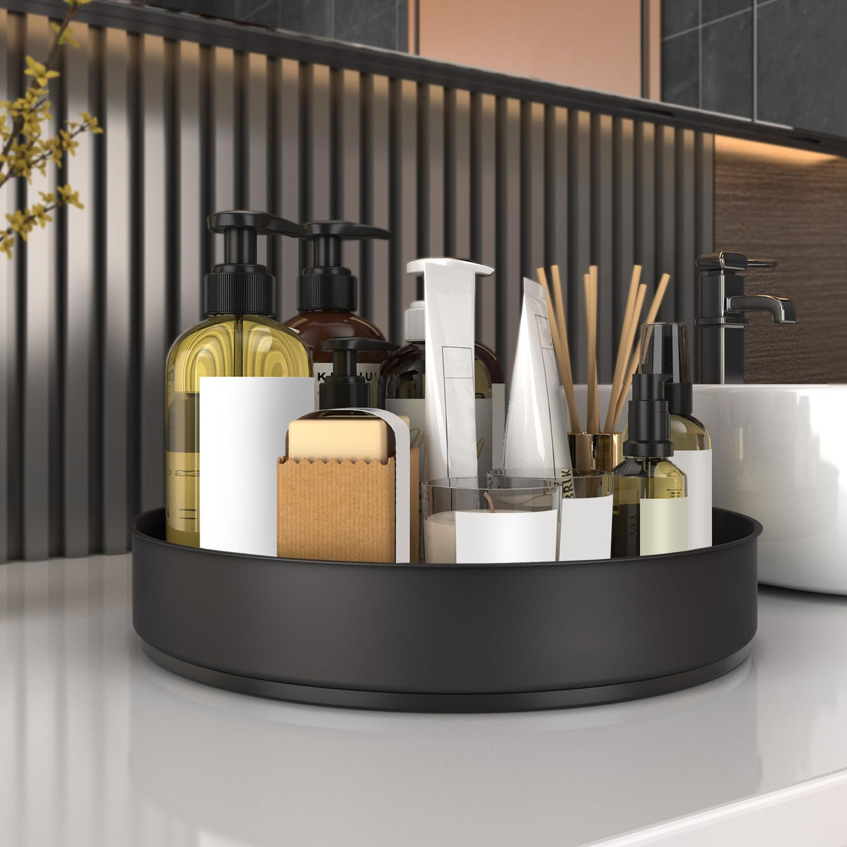 Lazy Susan Stainless Steel Black Spice Rack Turntable for Pantry Cabinet