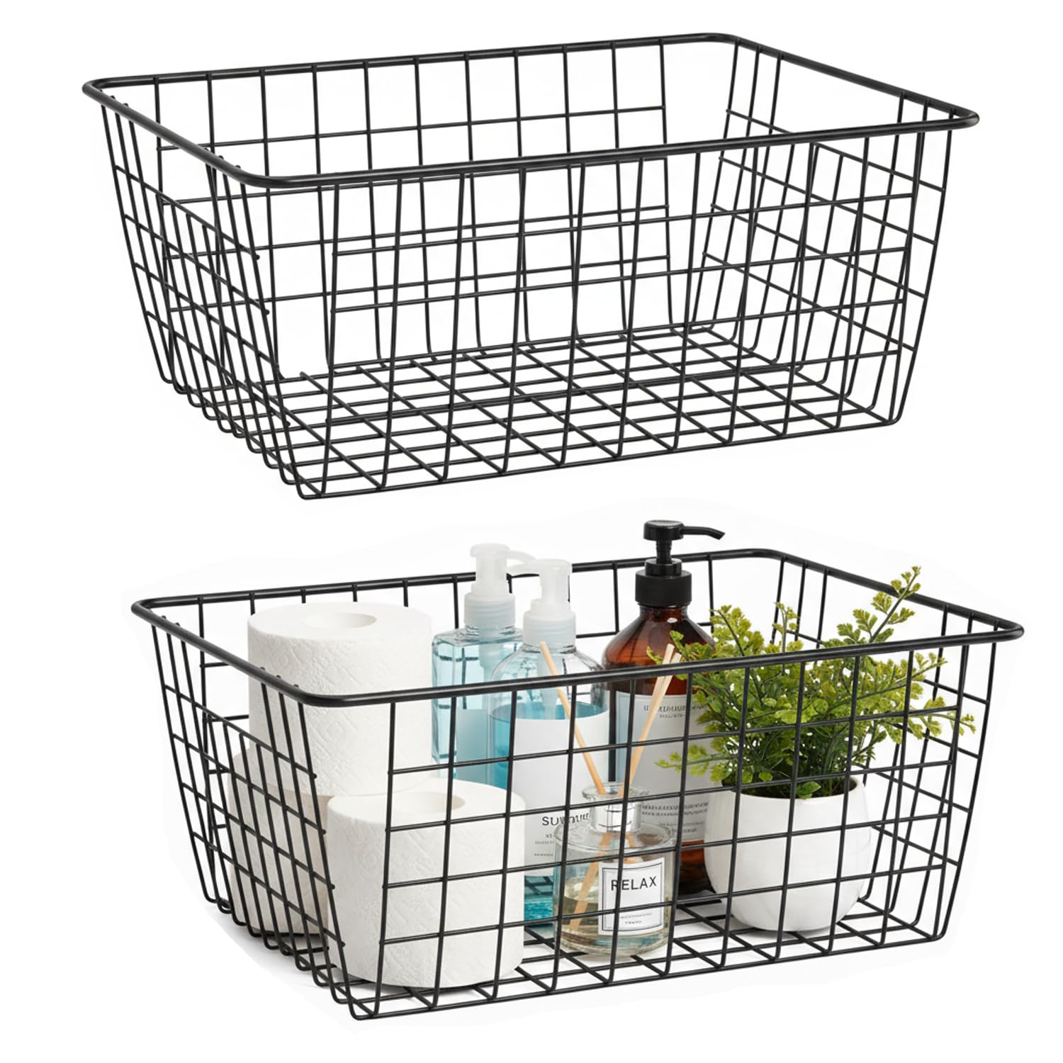 Metal Black Large Wire Basket Food Storage Organizer (2 Count)