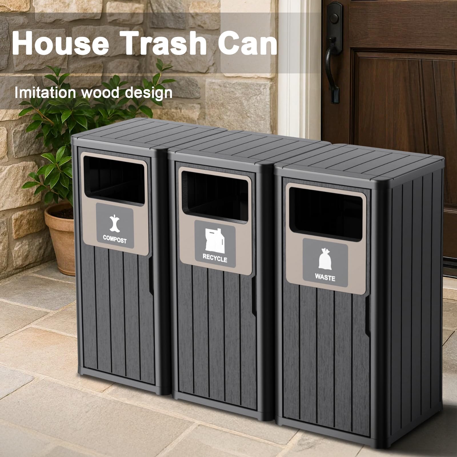 Outdoor Three Barrel Trash Can