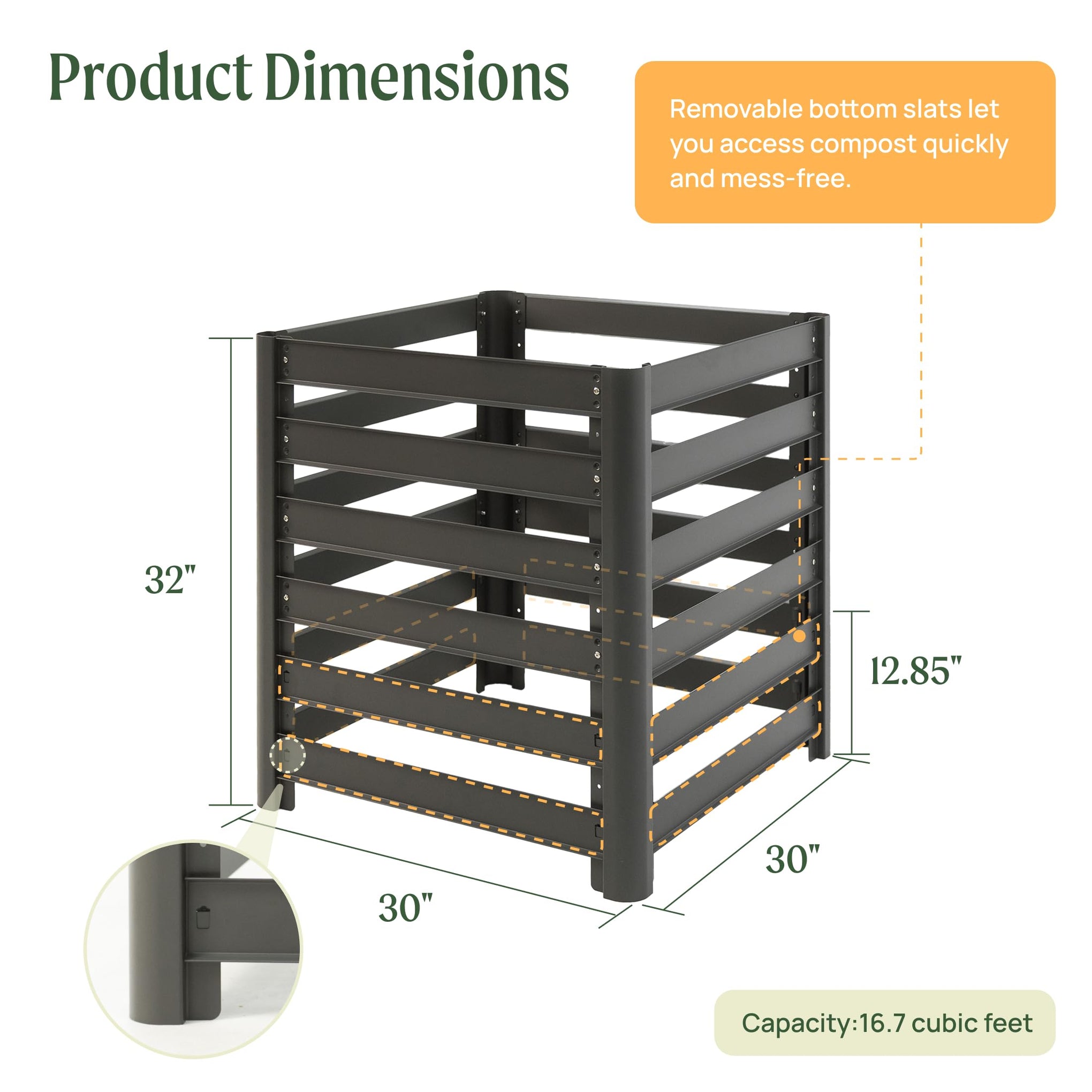 32" Tall Modular Compost Bin 30" x 30" x 32"