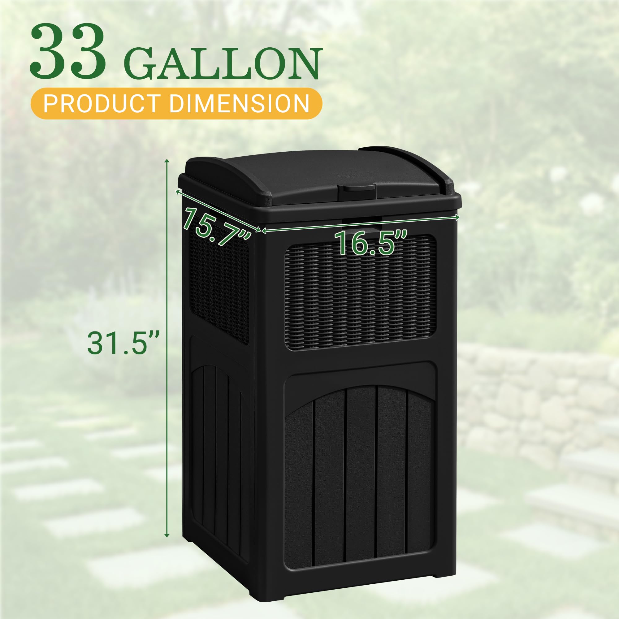 33 Gallon Outdoor Trash Can with Lid