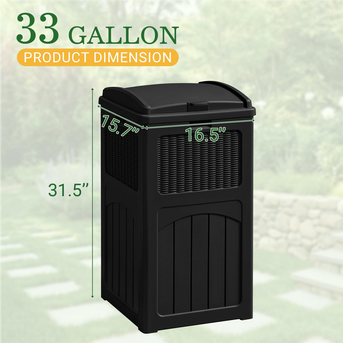 33 Gallon Outdoor Trash Can with Lid