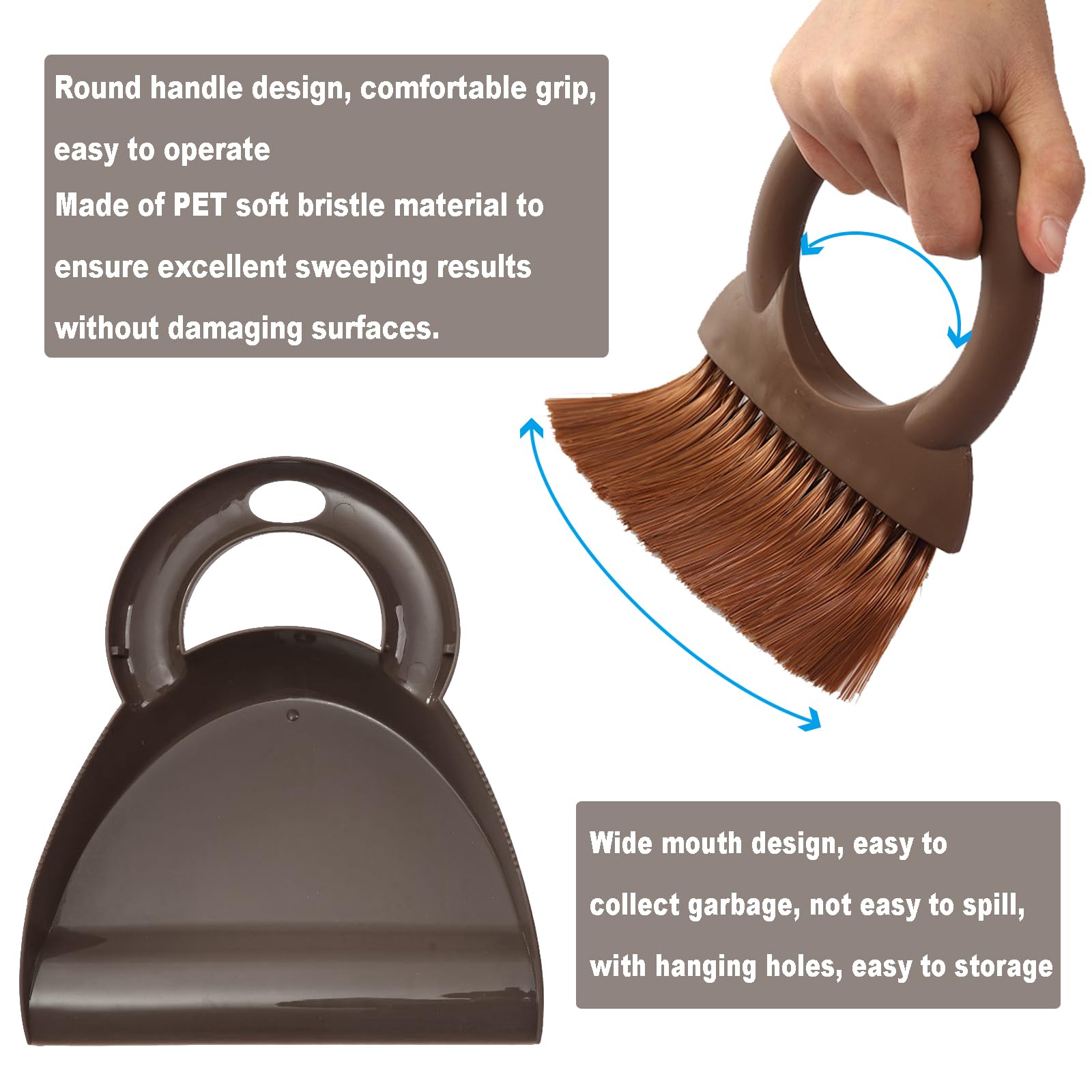 Round Handle Brush and Dustpan Set Small Broom & Dustpan Portable Handheld Sweeper for Desktop Sofa Floor Pet Nest