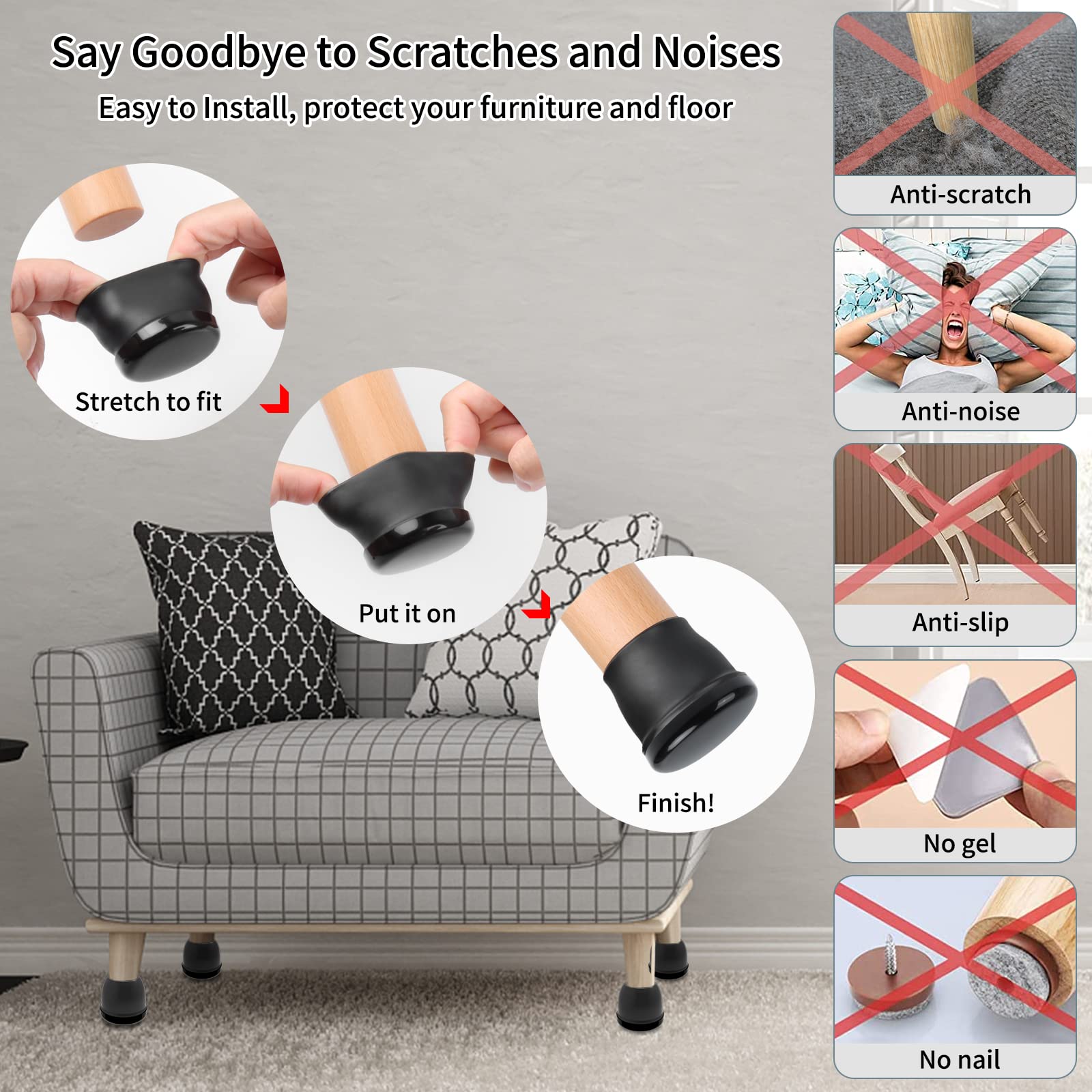 Chair Sliders for Carpet Furniture Pads Glides for Chair Table (8 Count)