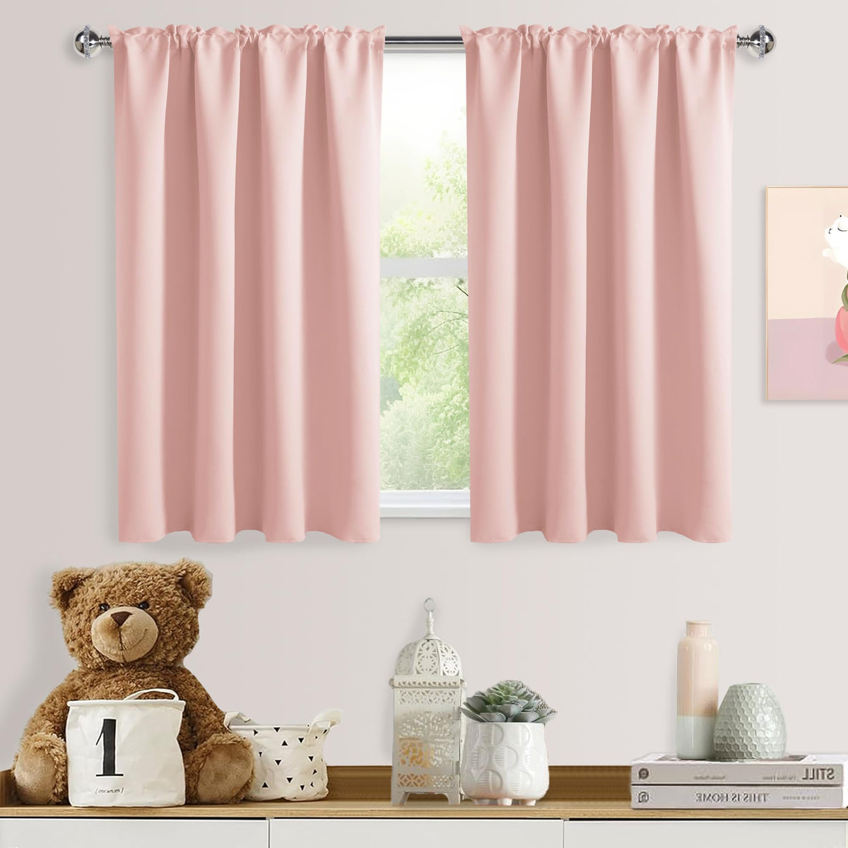 Short Blackout Curtains 52 x 36 Inch for Kitchen RV Bunk Blush Pink (2 Count)