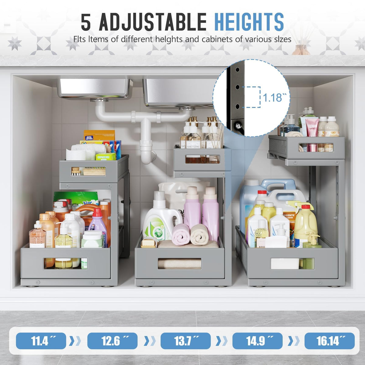 1 Pack 17IN Depth Under Sink Storage Organizer