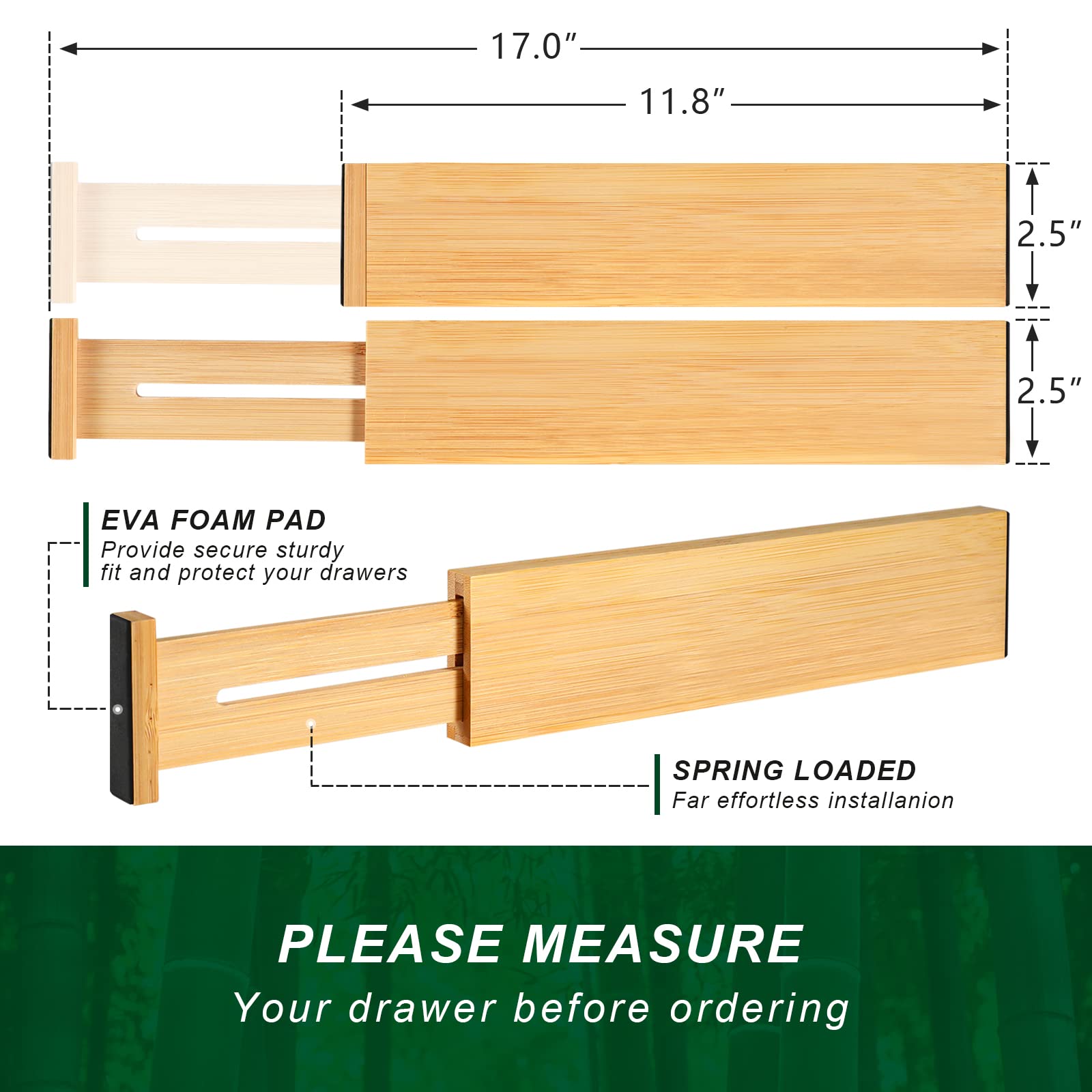 4 Pack Bamboo Drawer Dividers 2.6" High (4 Count)