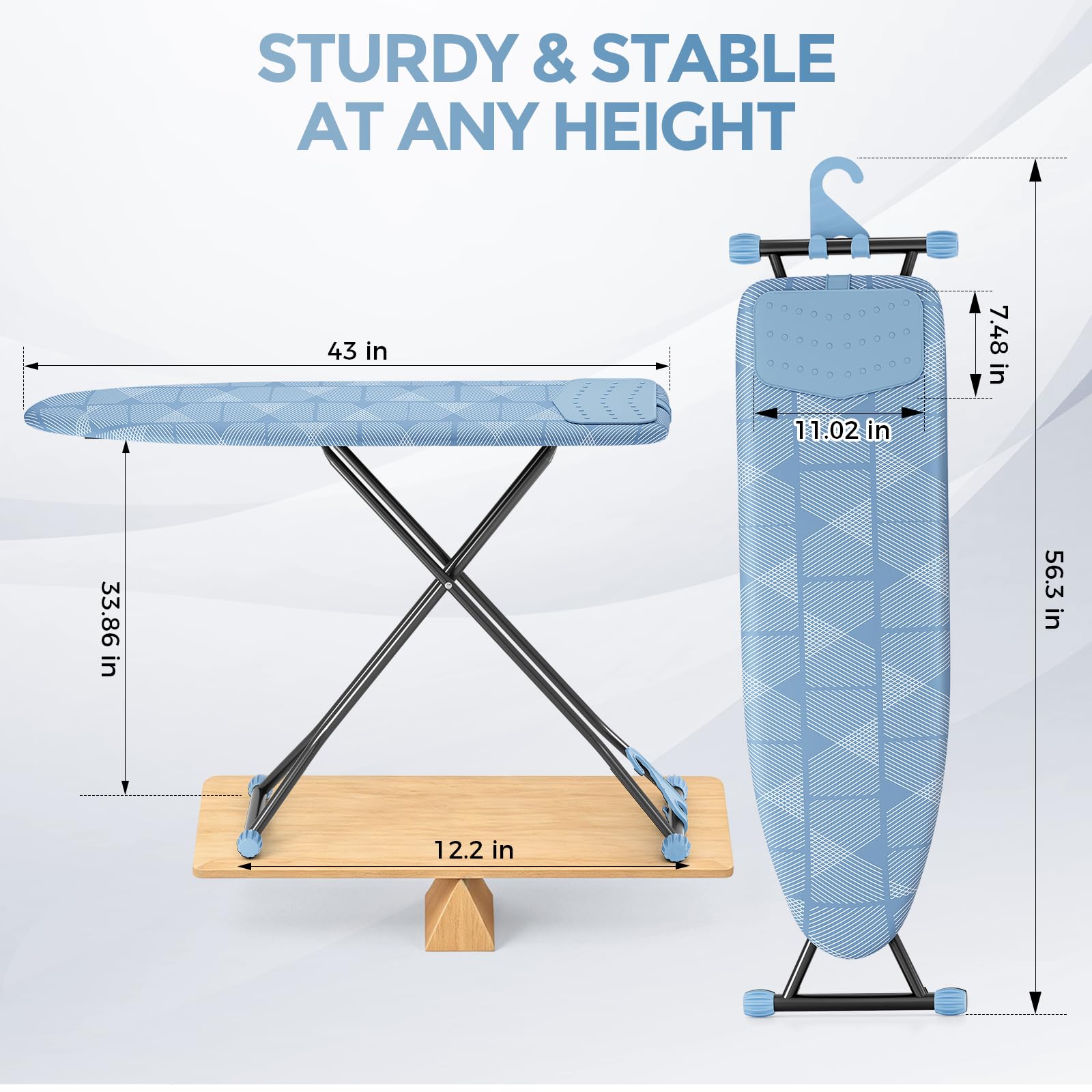 Foldable 7 Level Heigh Adjustable Ironing Board with Iron Rest