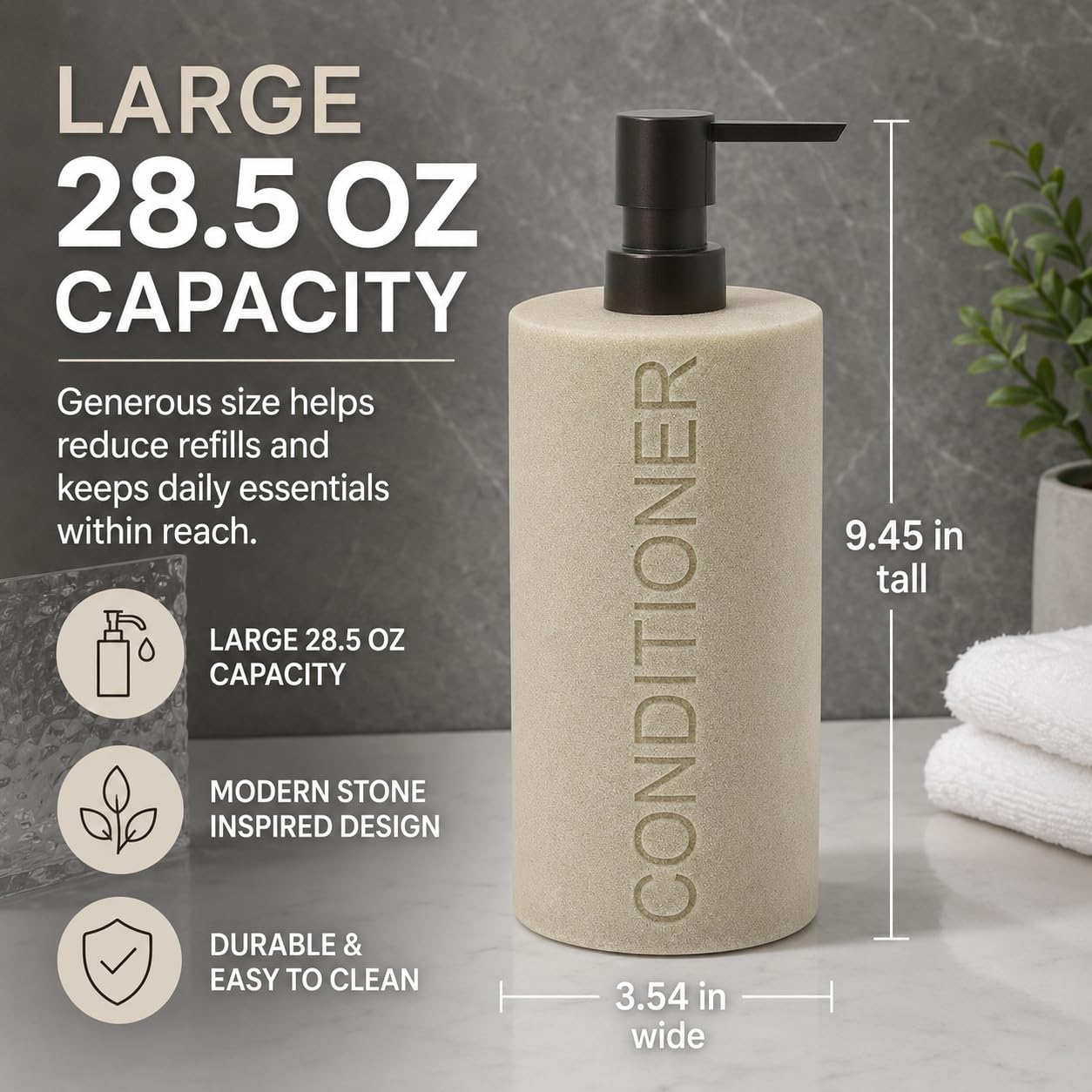 Resin Tan Sandstone Conditioner Engraved Bottle Refillable Pump Dispenser