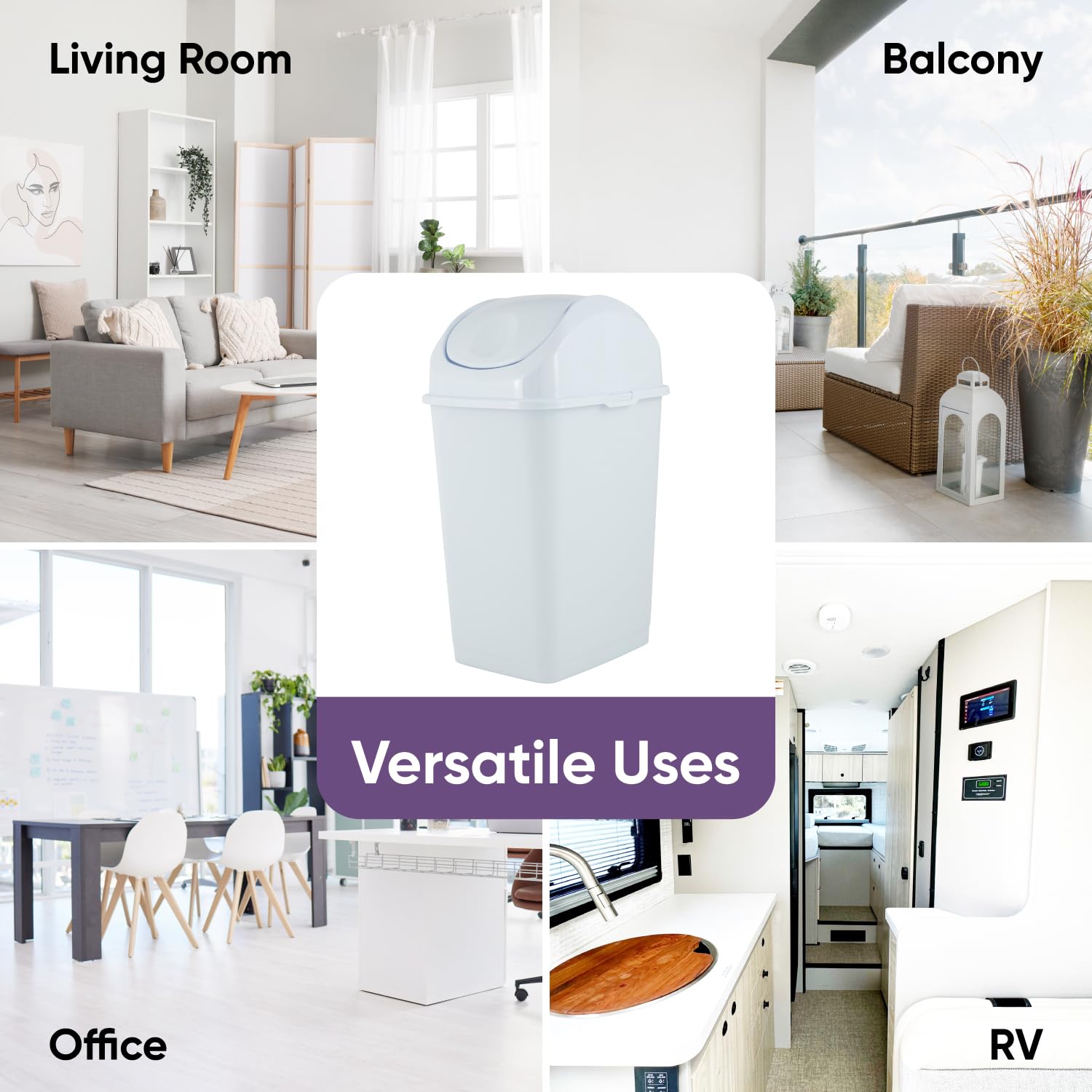Kitchen Trash Can with Swing Top Lid 9 Gallon Slim Waste Bin 37 Qt Sturdy Plastic Garbage Can Medium Recycling Bin for Office (2 Count)