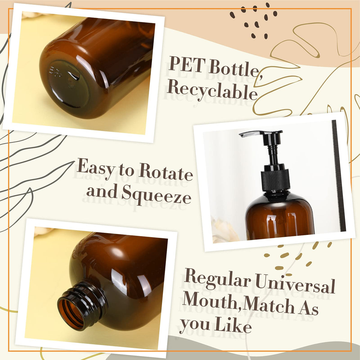 12 Pack Amber Plastic Pump Bottles Soap Dispenser (12 Count)