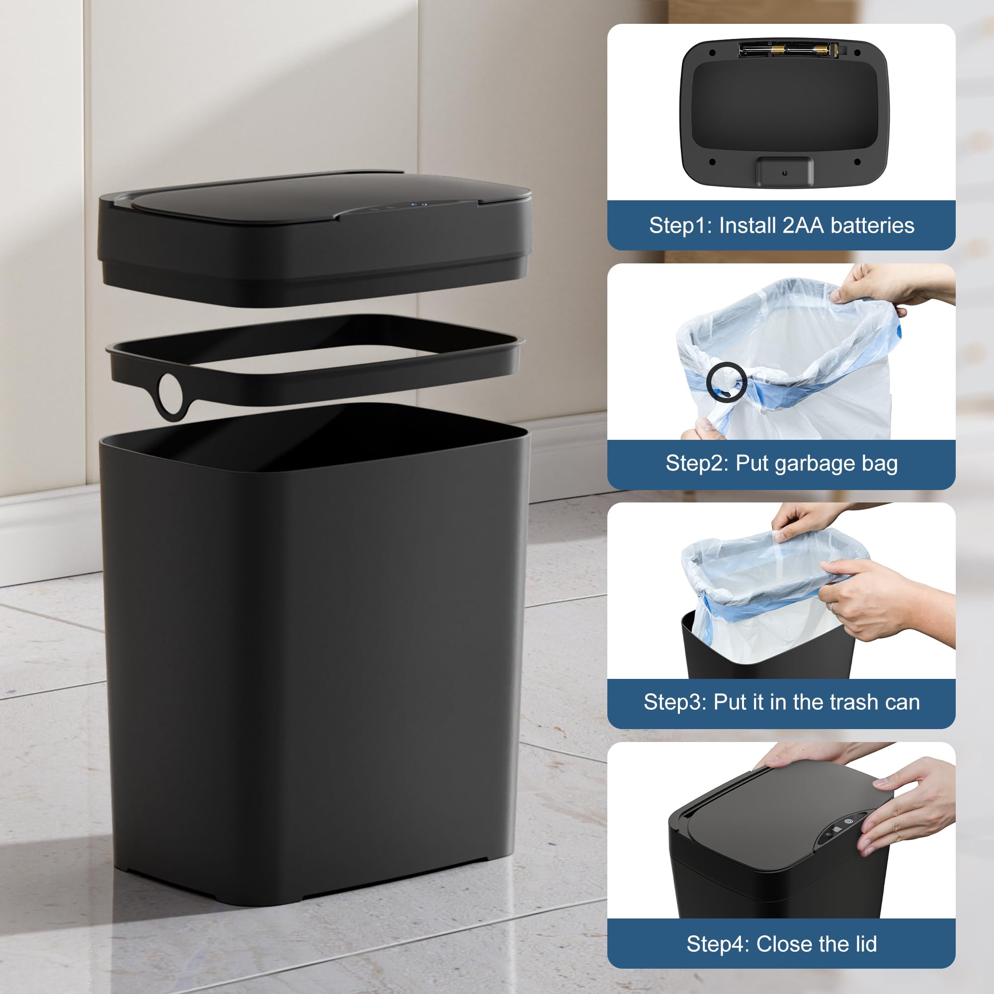 2 Pack 2.7 Gal Bathroom Trash Can with Lid (2 Count)