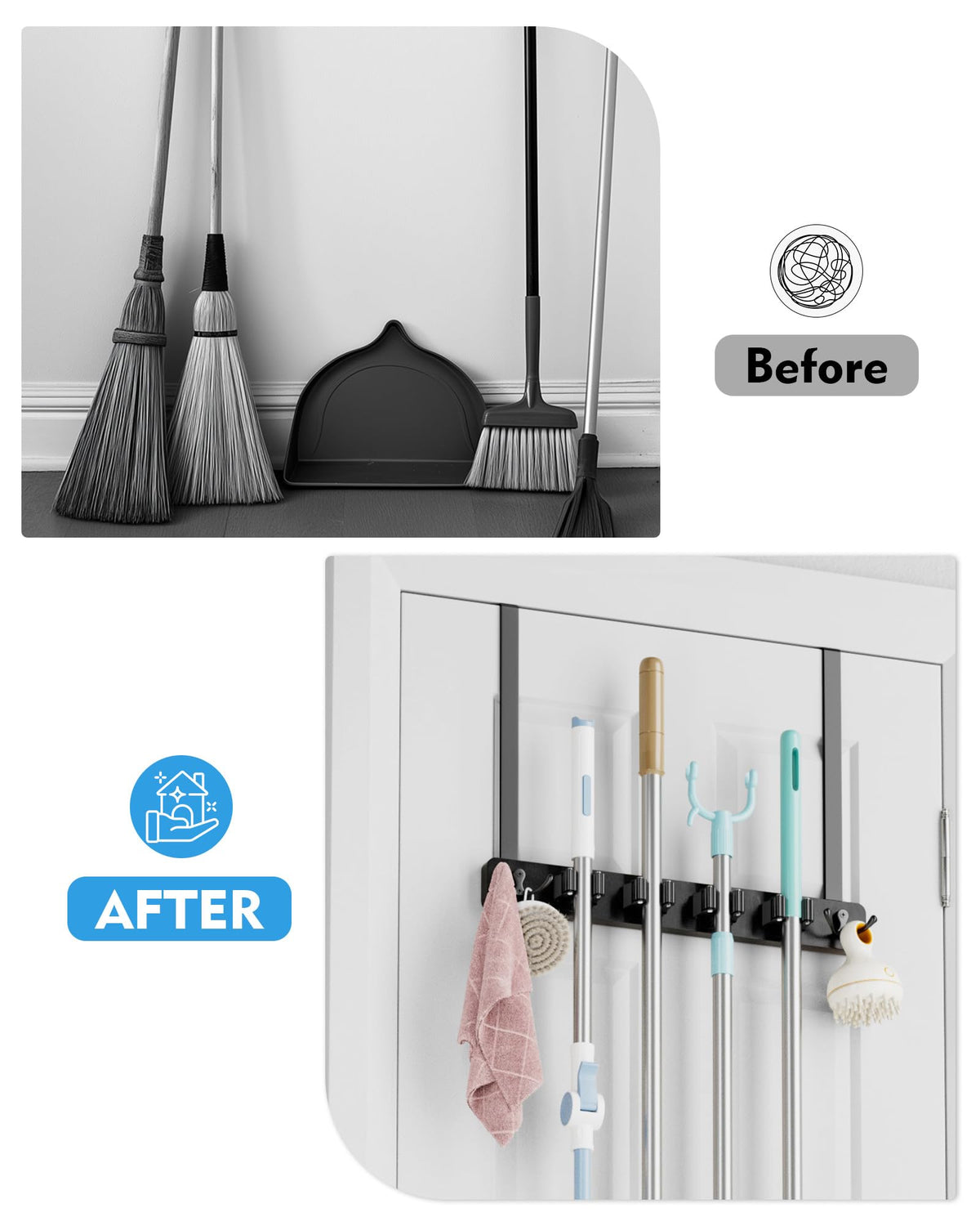 Over the Door Broom and Mop Holder