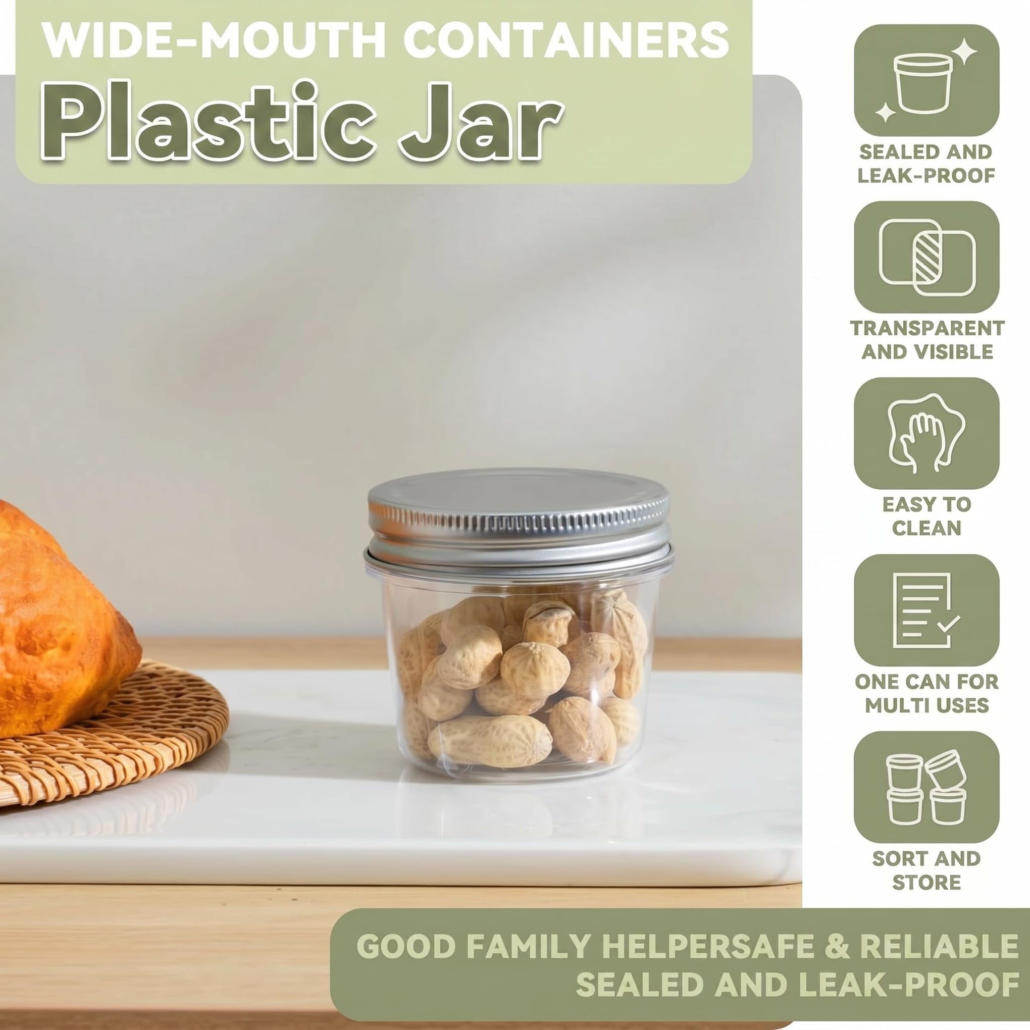 4 oz Plastic Small Mason Jars and Small Plastic Jars with Lids (40 Count)