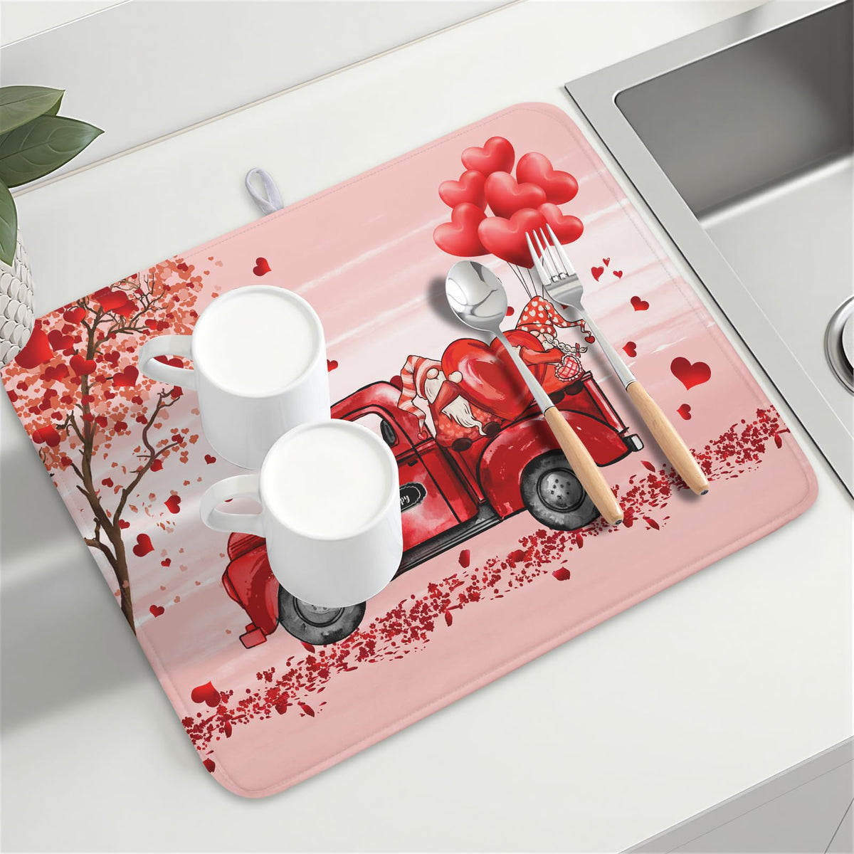 Valentine's Day Dish Drying Mats for Kitchen Counter