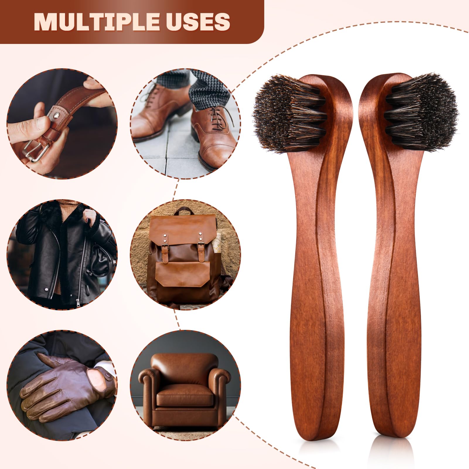 2 Pcs Horsehair Shine Shoes Brush Kit Polish Dauber Applicators Cleaning Leather Shoes Boots Care Brushes Suede Cleaner Brush (2.8 Count)