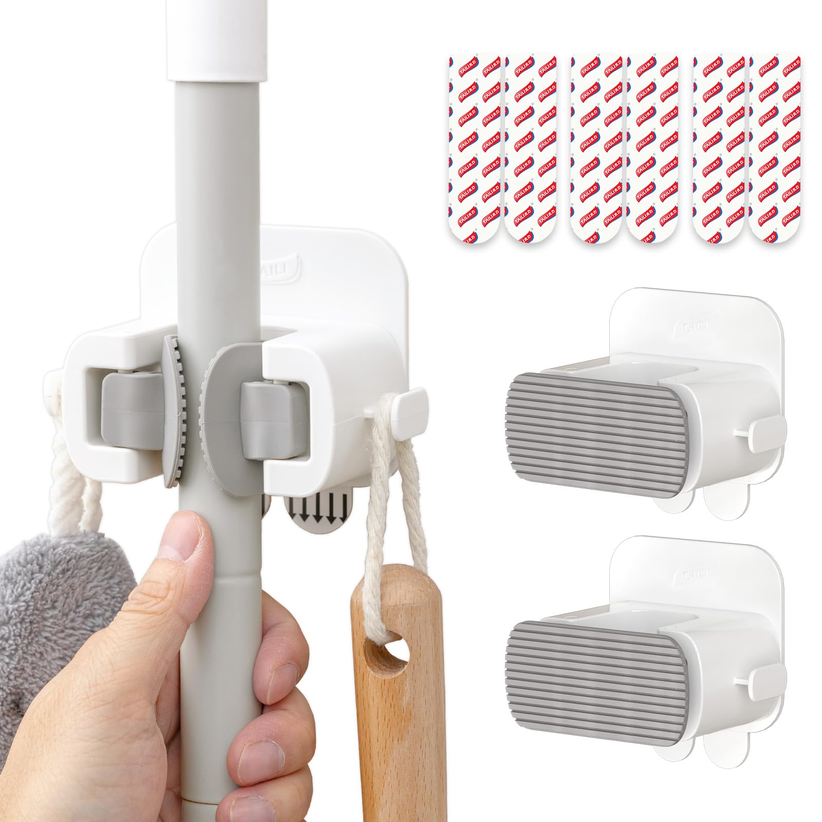 Mop and Broom Holder Wall Mount Grippers (3 Count)