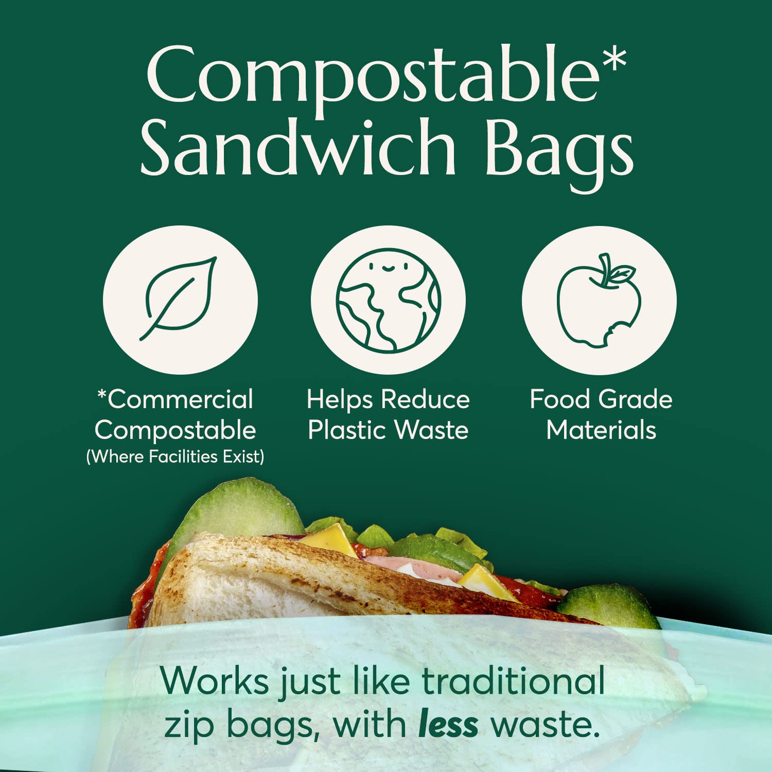 Compostable* Sandwich Size Food Storage Bags (25 Count)