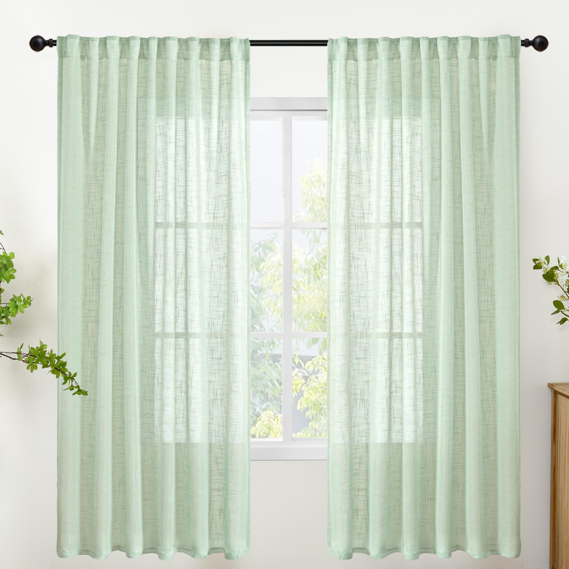 Light Green Linen Curtains 72 Inch Length for Living Room (2 Count)
