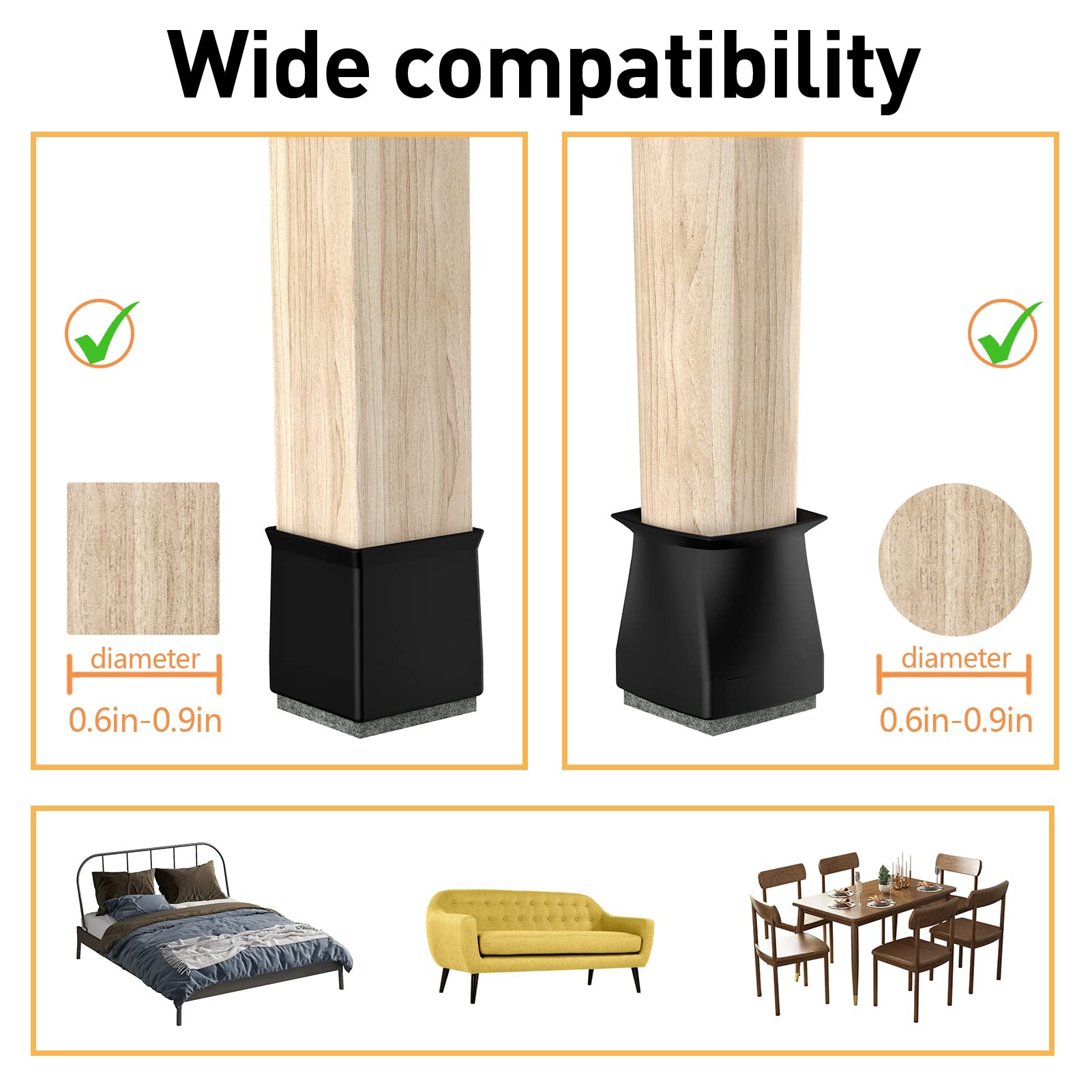 Square Chair Leg Protectors for Hardwood Floors (16 Count)
