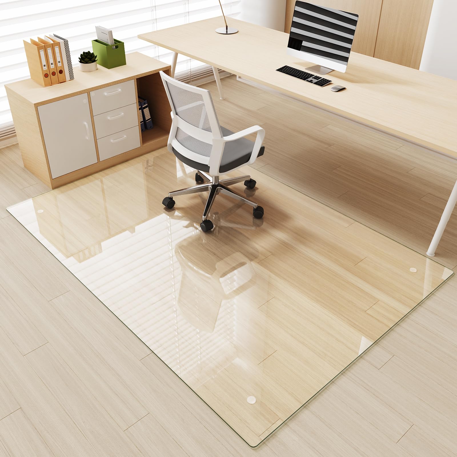 Tempered Glass] 48" x 66" Glass Office Chair Mat for Carpet