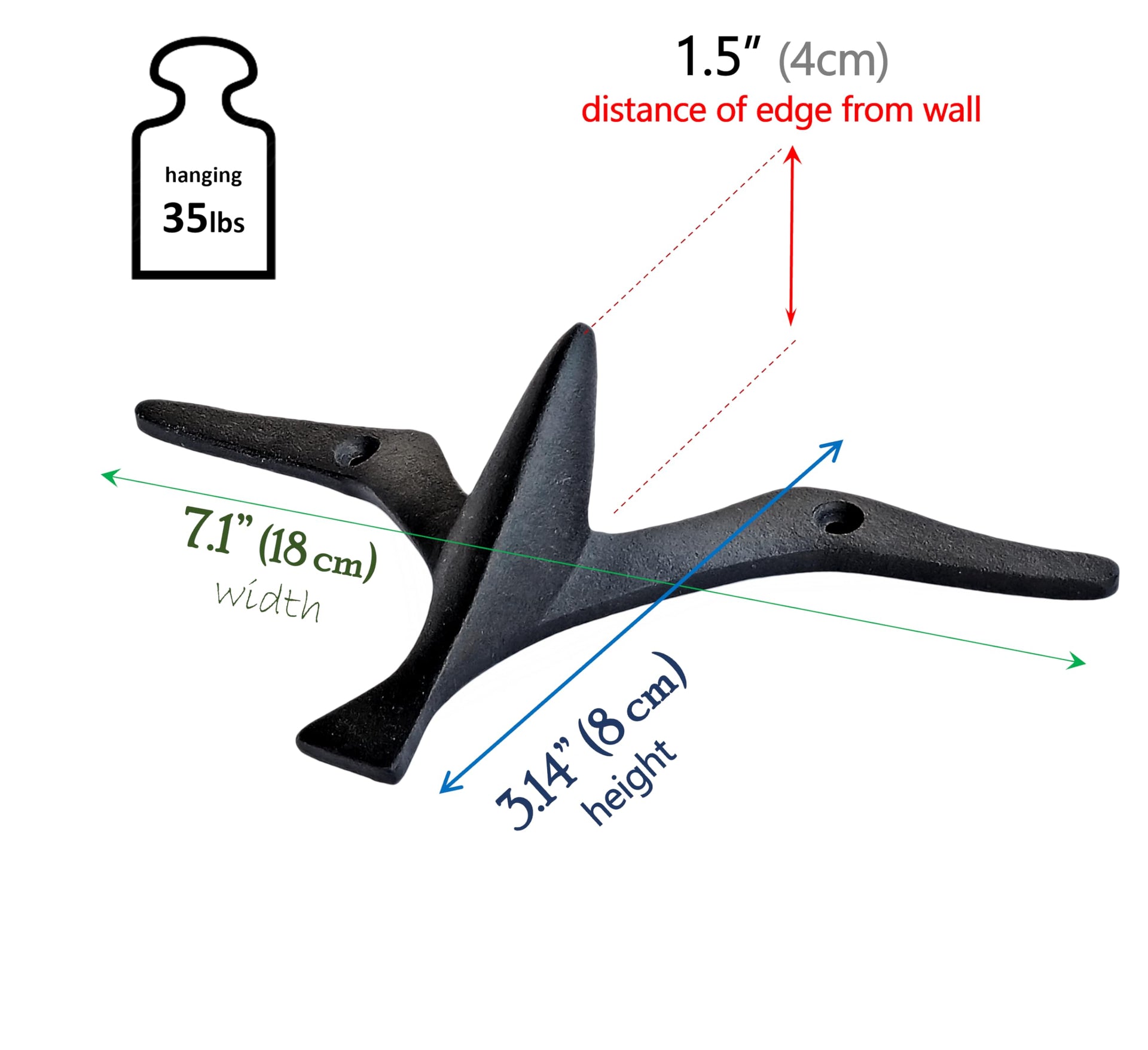 Iron Cast Decorative Gull Bird Wall Mounted Coat Hooks (3 Count)