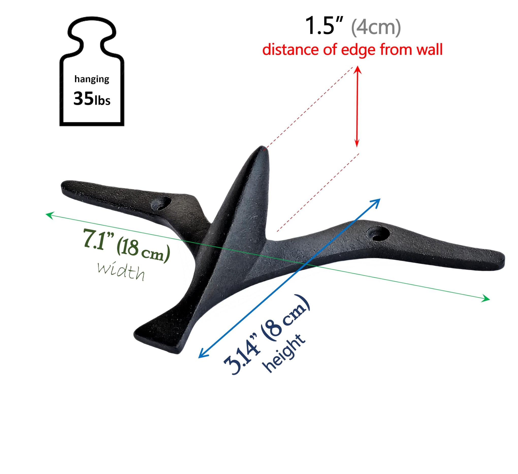 Iron Cast Decorative Gull Bird Wall Mounted Coat Hooks (3 Count)