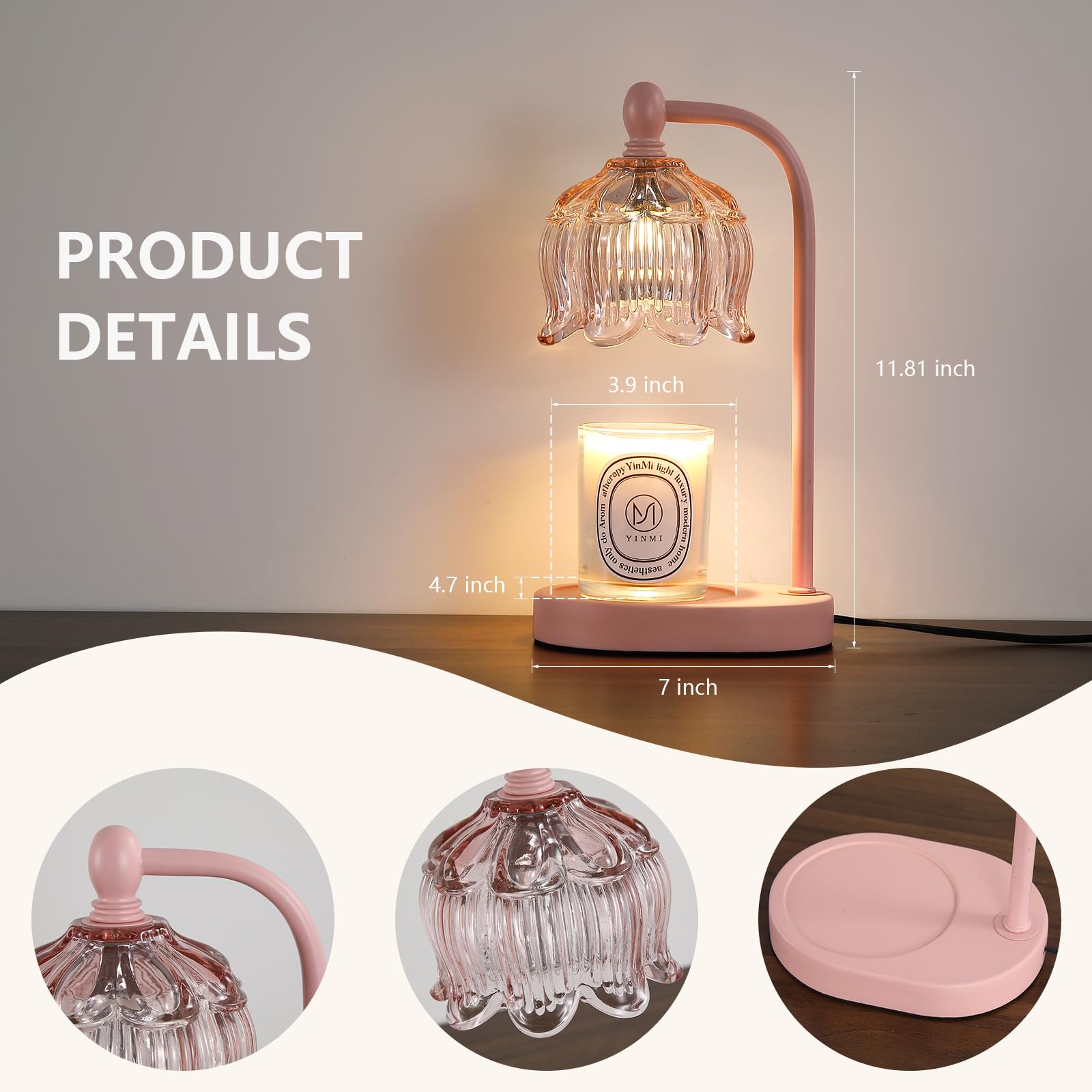 Pink Candle Warmer Lamp with Timer and Dimmer