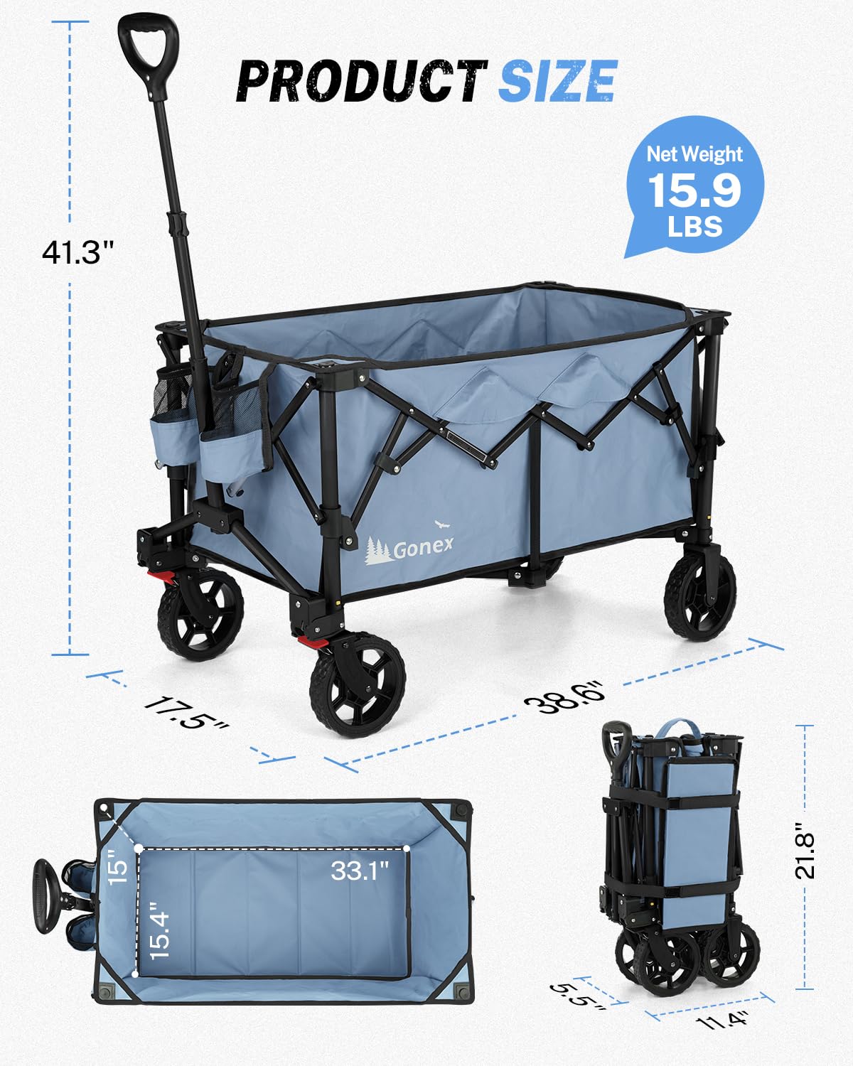 38" L Collapsible Wagon Cart Foldable