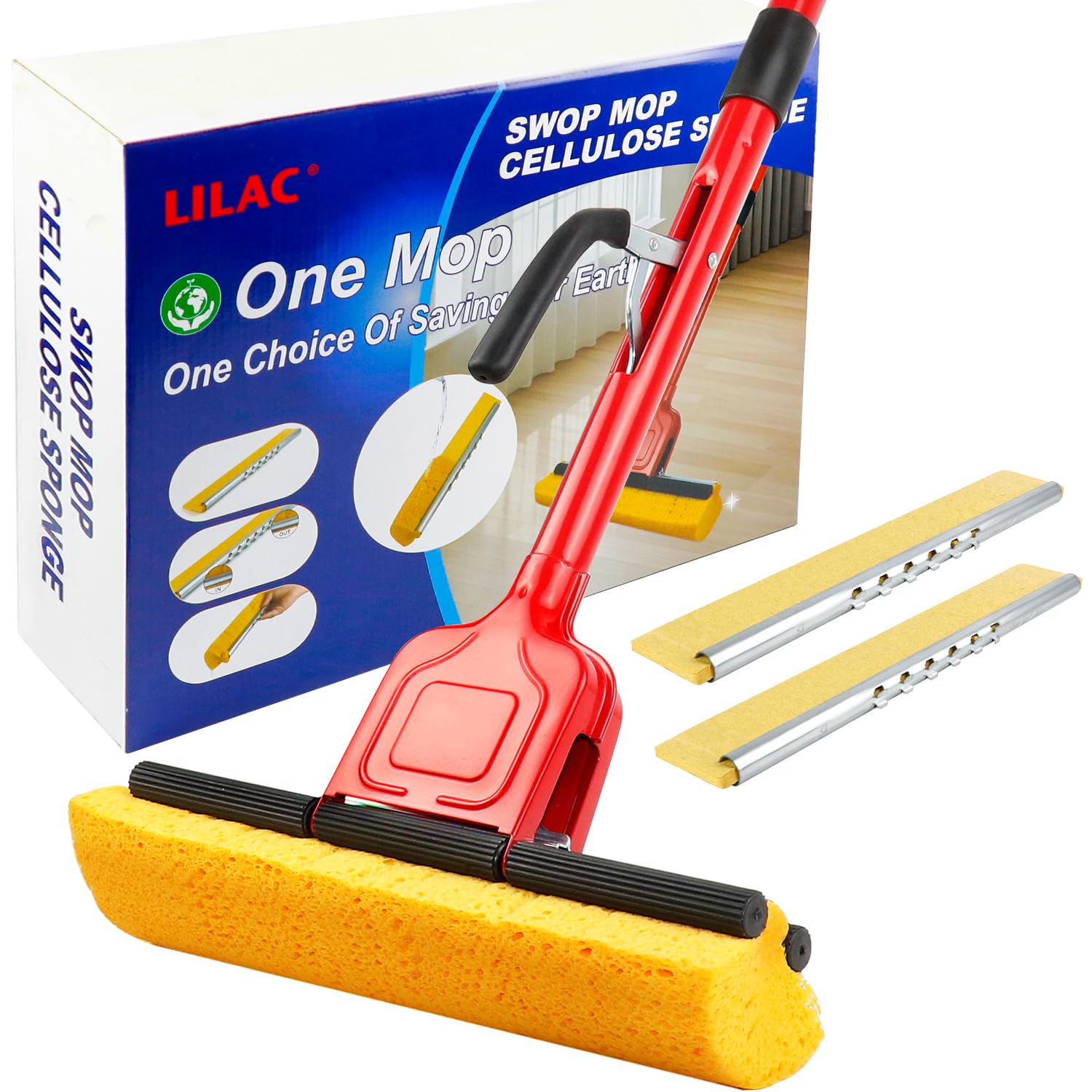 Cellulose Sponge Pop Up Sponge Mop with 2 Swop Roller Sponge mop Suitable for Wood